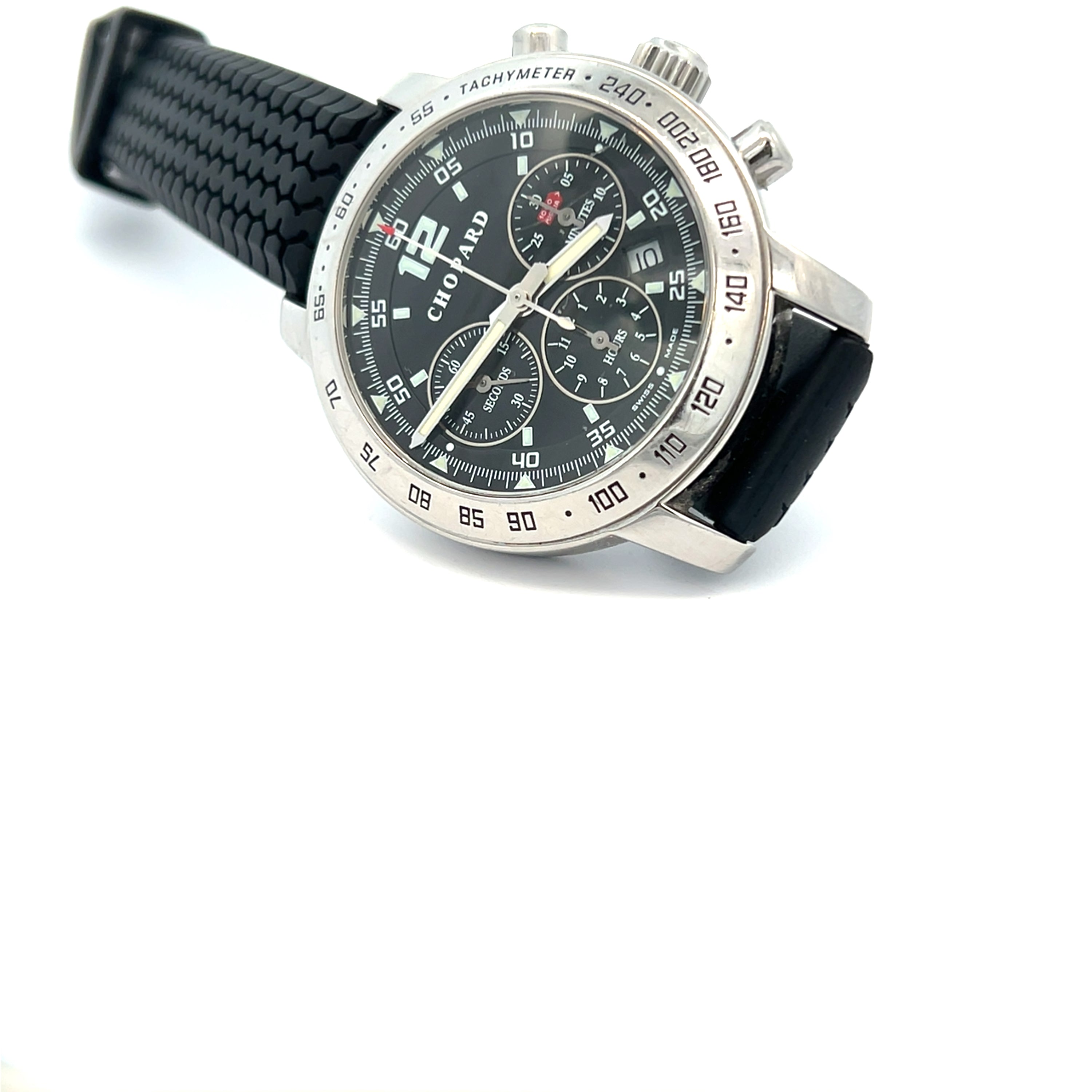 Pre- Owned Chopard Mille Miglia Chronograph Stainless Steel Watch – Black Dial Rubber Strap