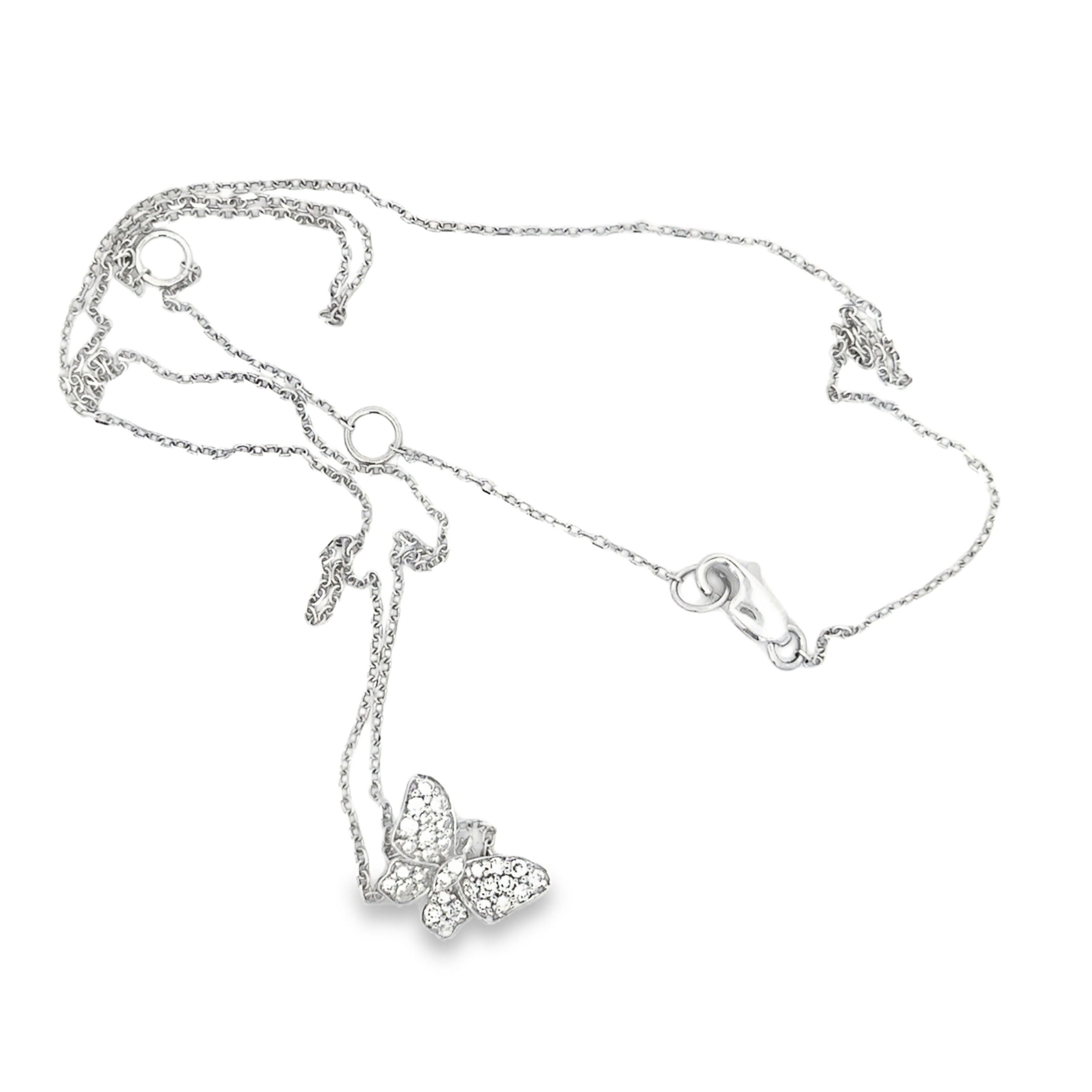 14K White Gold Diamond Butterfly Pendant Necklace 0.25 Carat