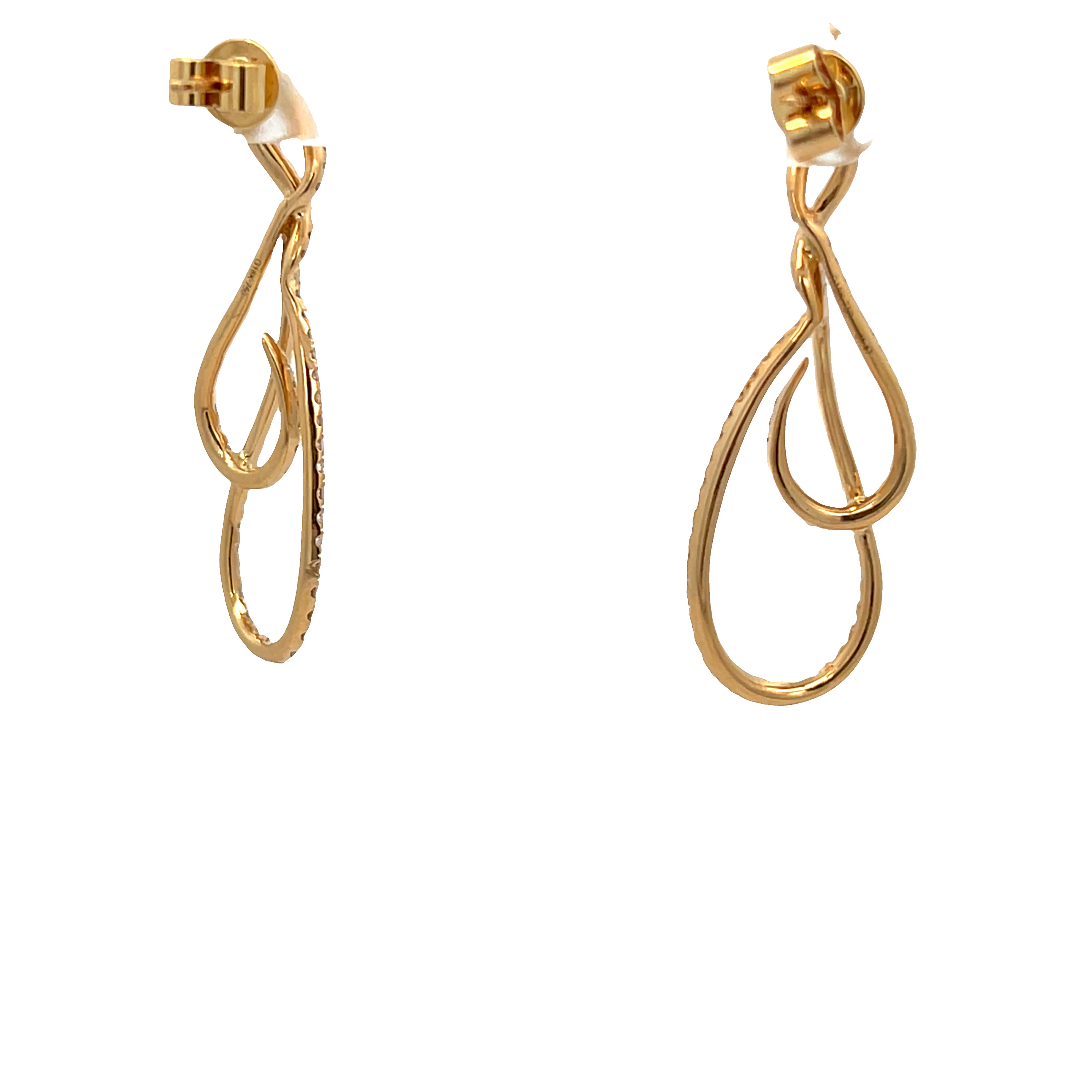 18K Yellow Gold Diamond Swirl Drop Earrings