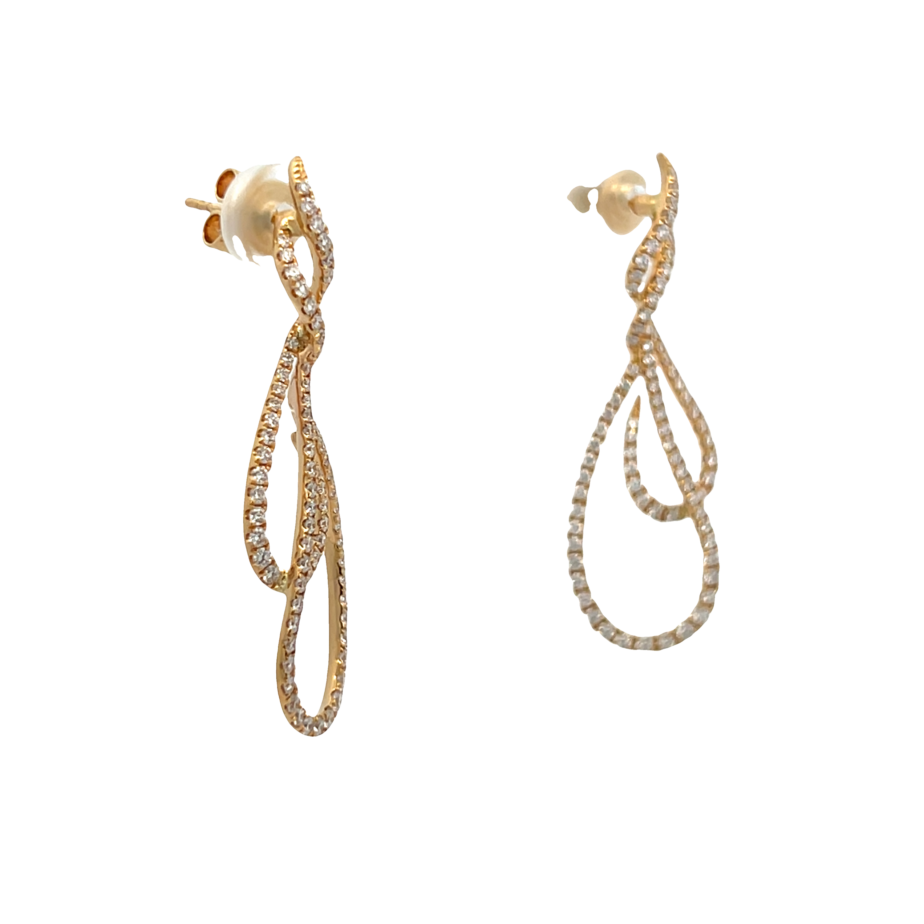 18K Yellow Gold Diamond Swirl Drop Earrings