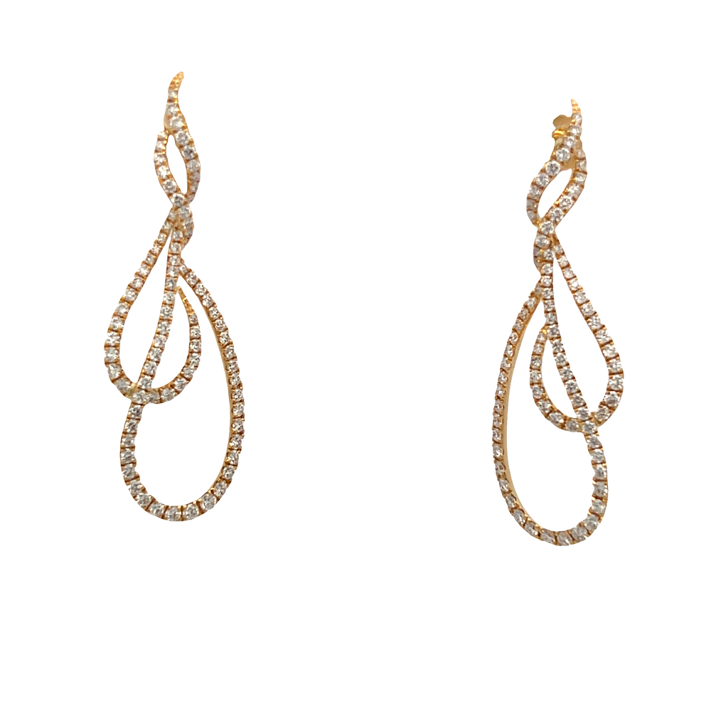 18K Yellow Gold Diamond Swirl Drop Earrings