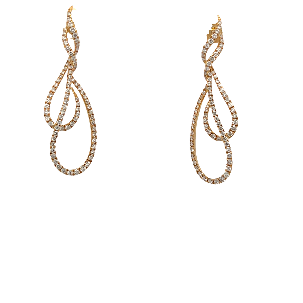 18K Yellow Gold Diamond Swirl Drop Earrings