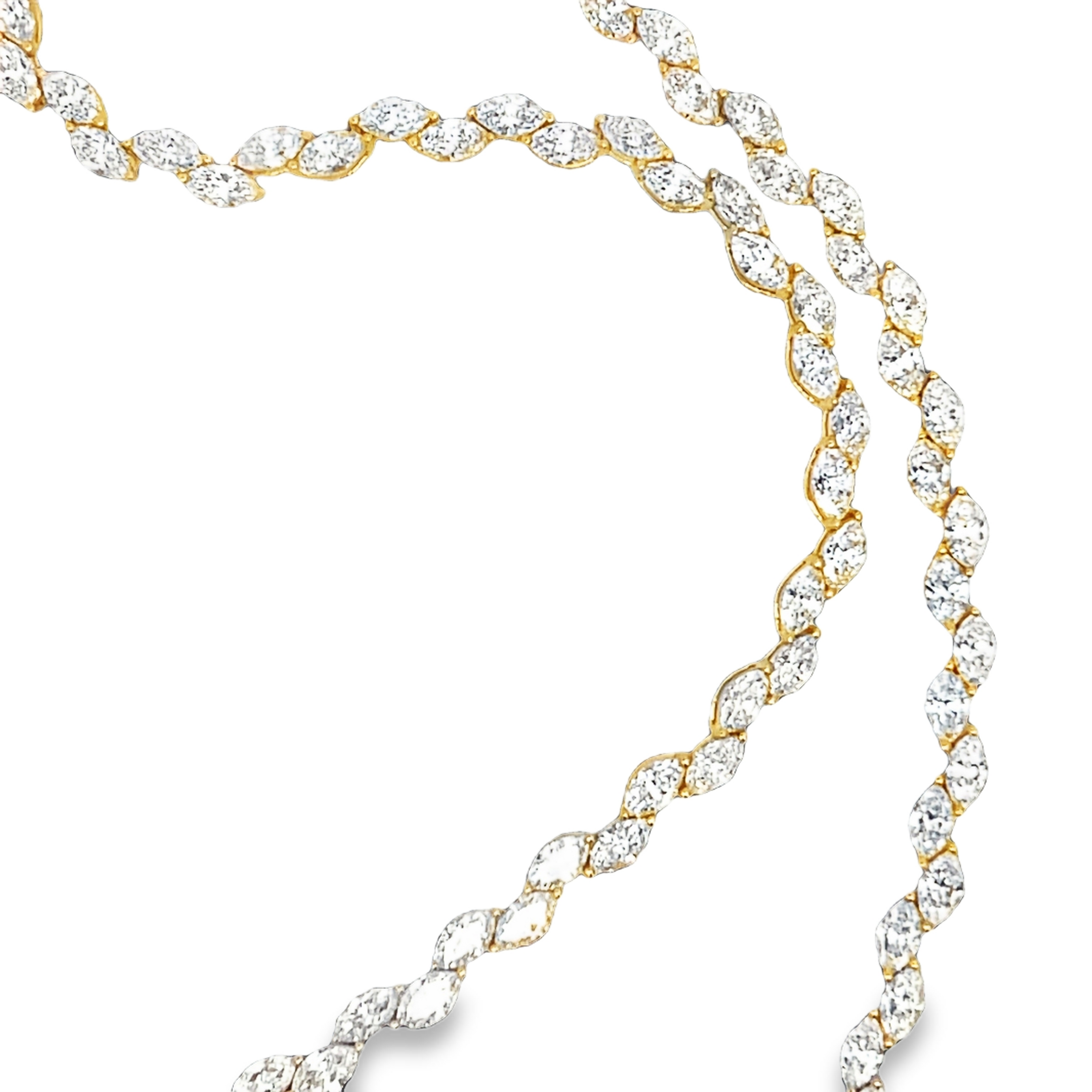 18K Gold Marquise Diamond Tennis Necklace 19.60 Carat