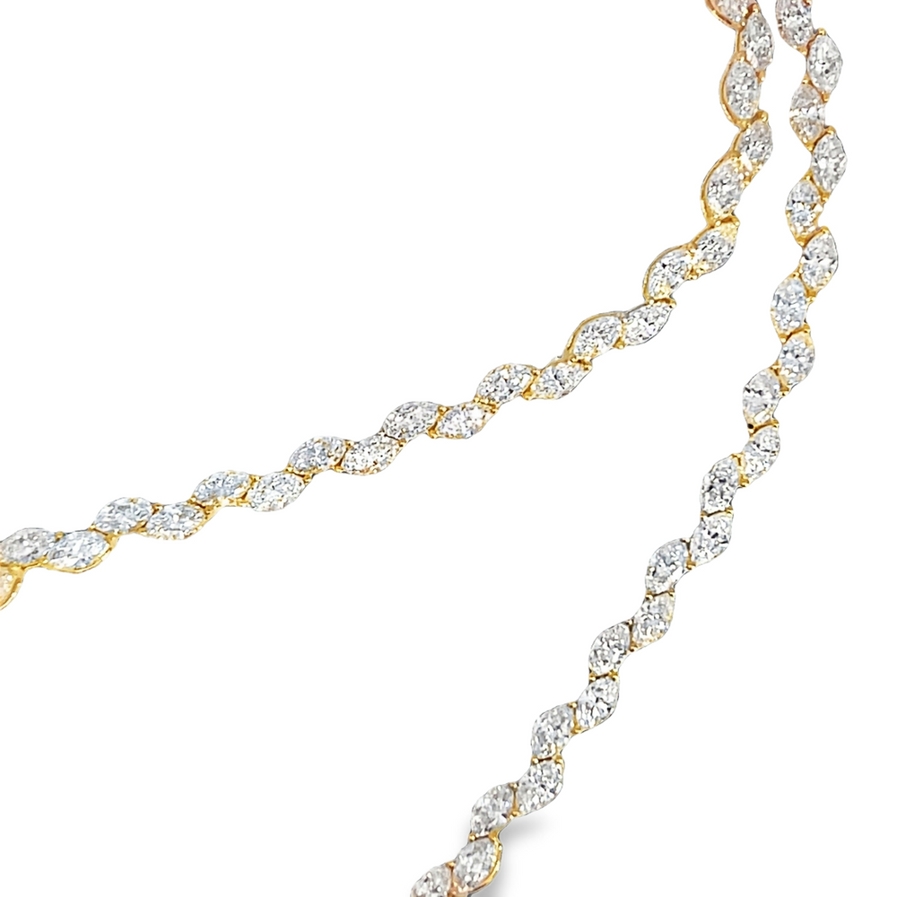 18K Gold Marquise Diamond Tennis Necklace 19.60 Carat