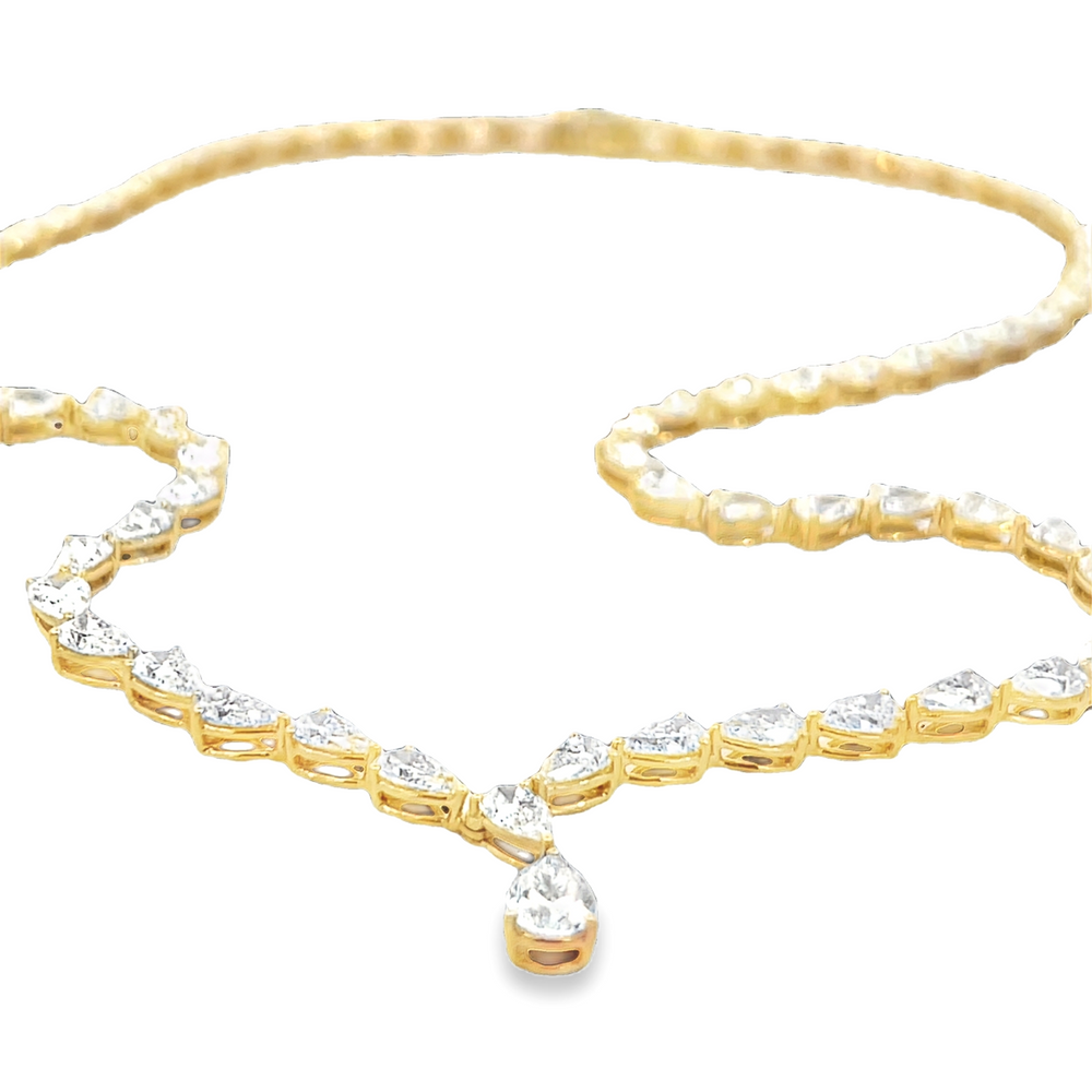 18K Yellow Gold Pear Shape Diamond Necklace 18.35 Carat