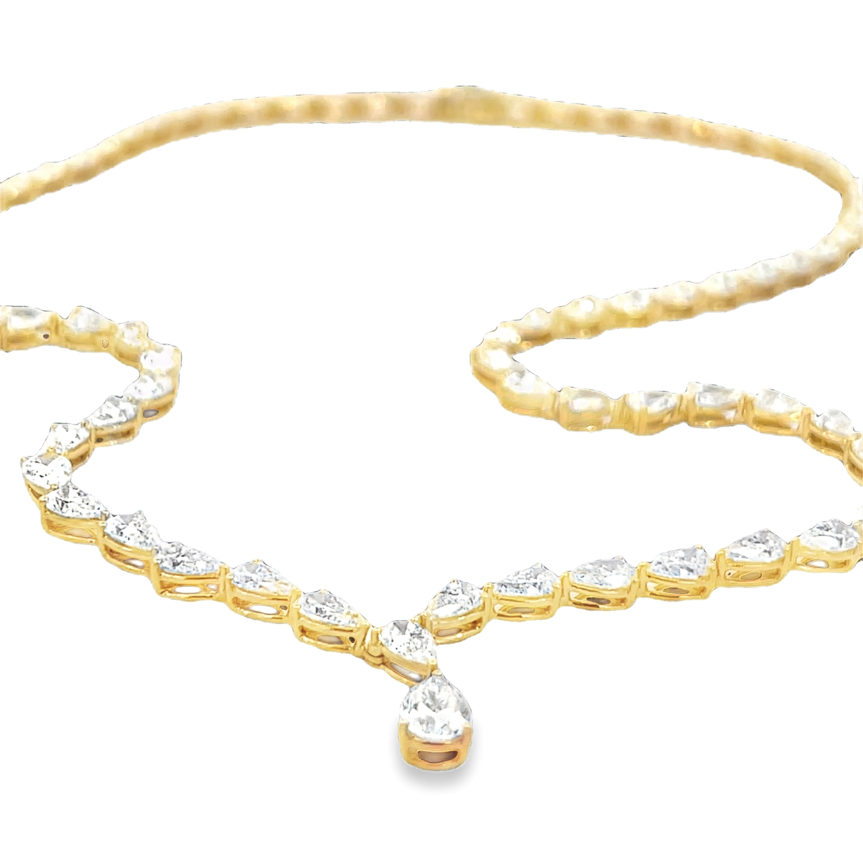 18K Yellow Gold Pear Shape Diamond Necklace 18.35 Carat