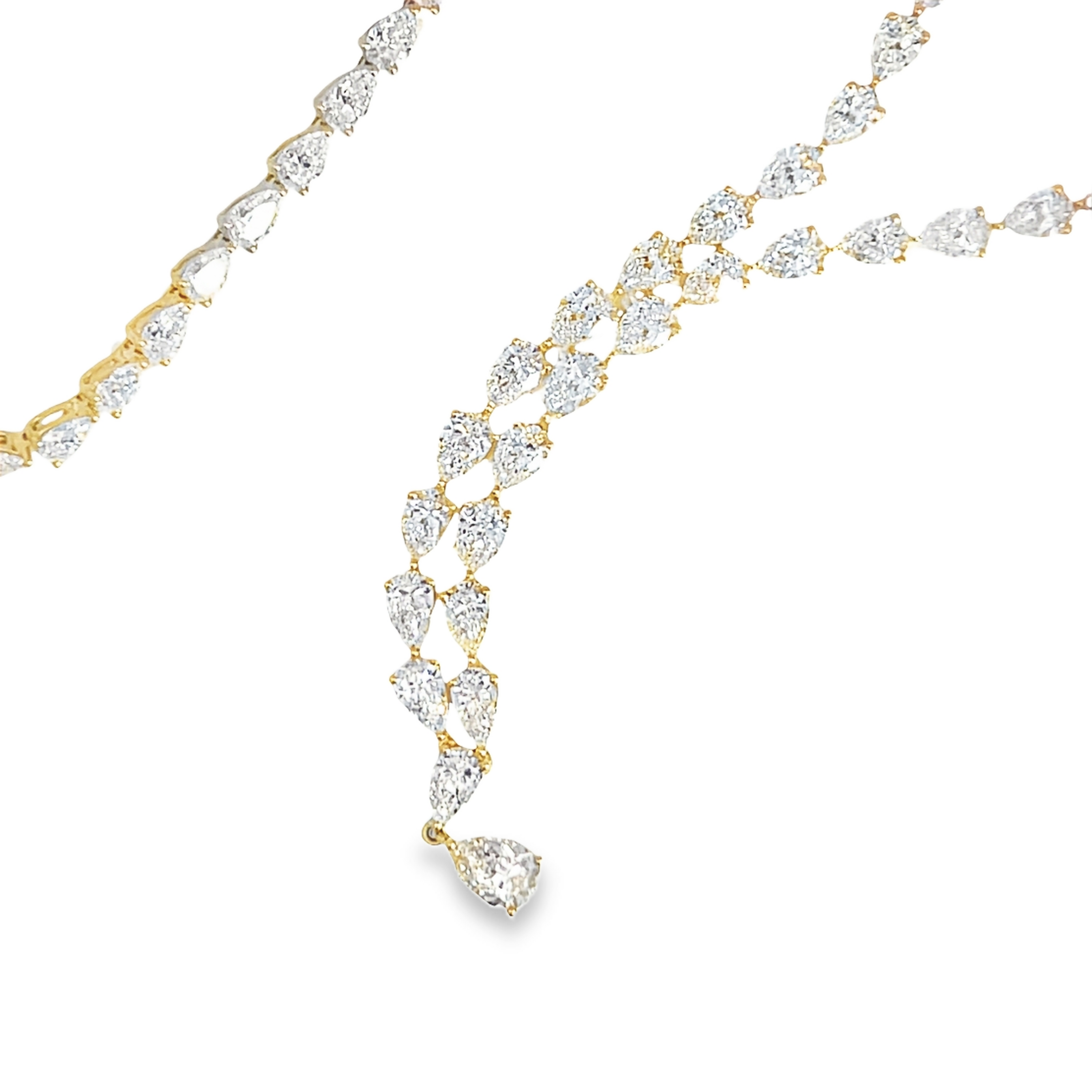 18K Yellow Gold Pear Shape Diamond Necklace 18.35 Carat