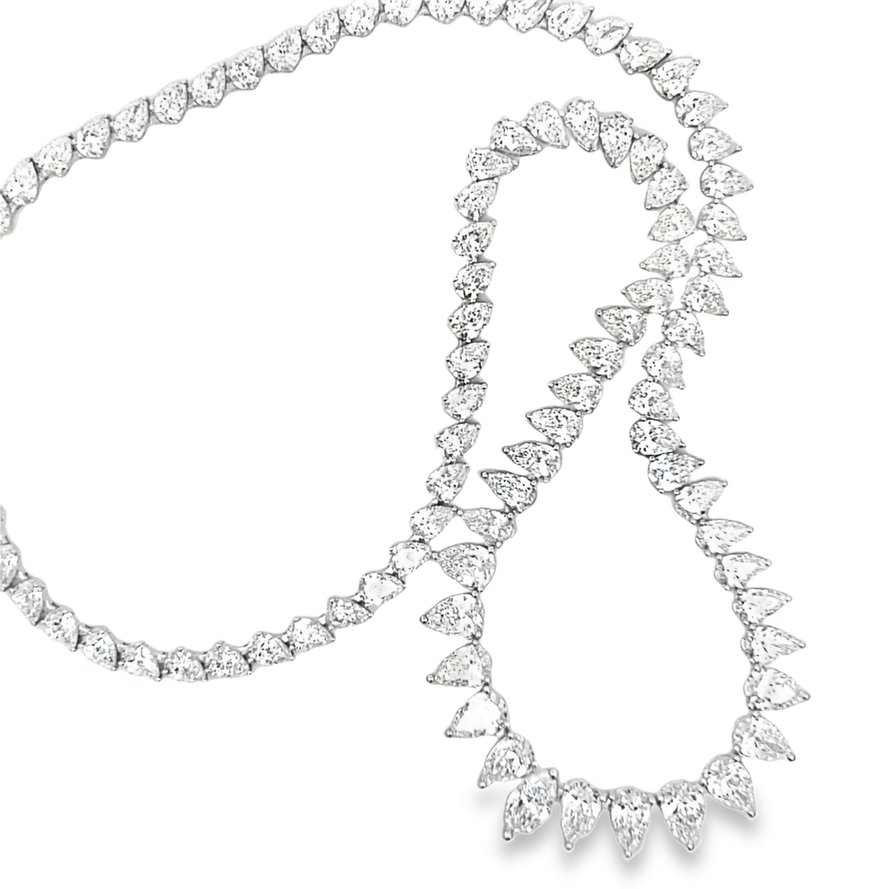 18K White Gold Pear & Marquise Diamond Necklace 23.90 Carat