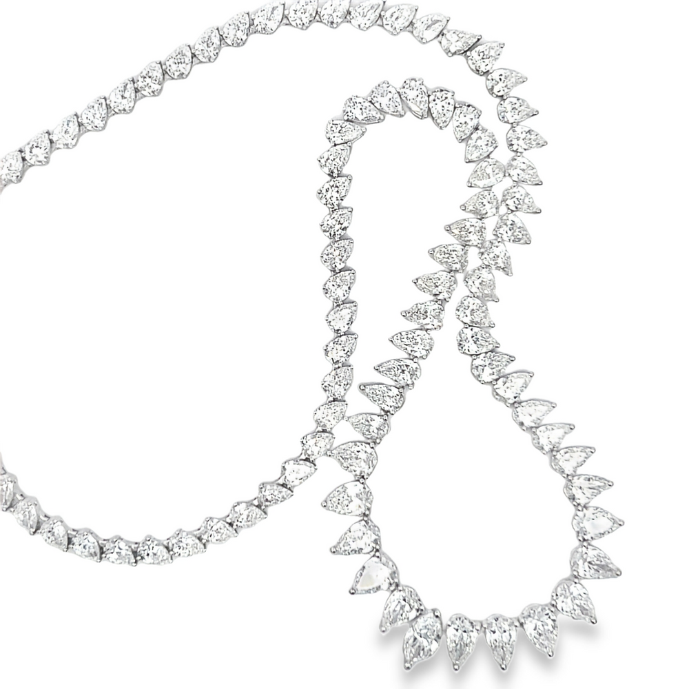 18K White Gold Pear & Marquise Diamond Necklace 23.90 Carat
