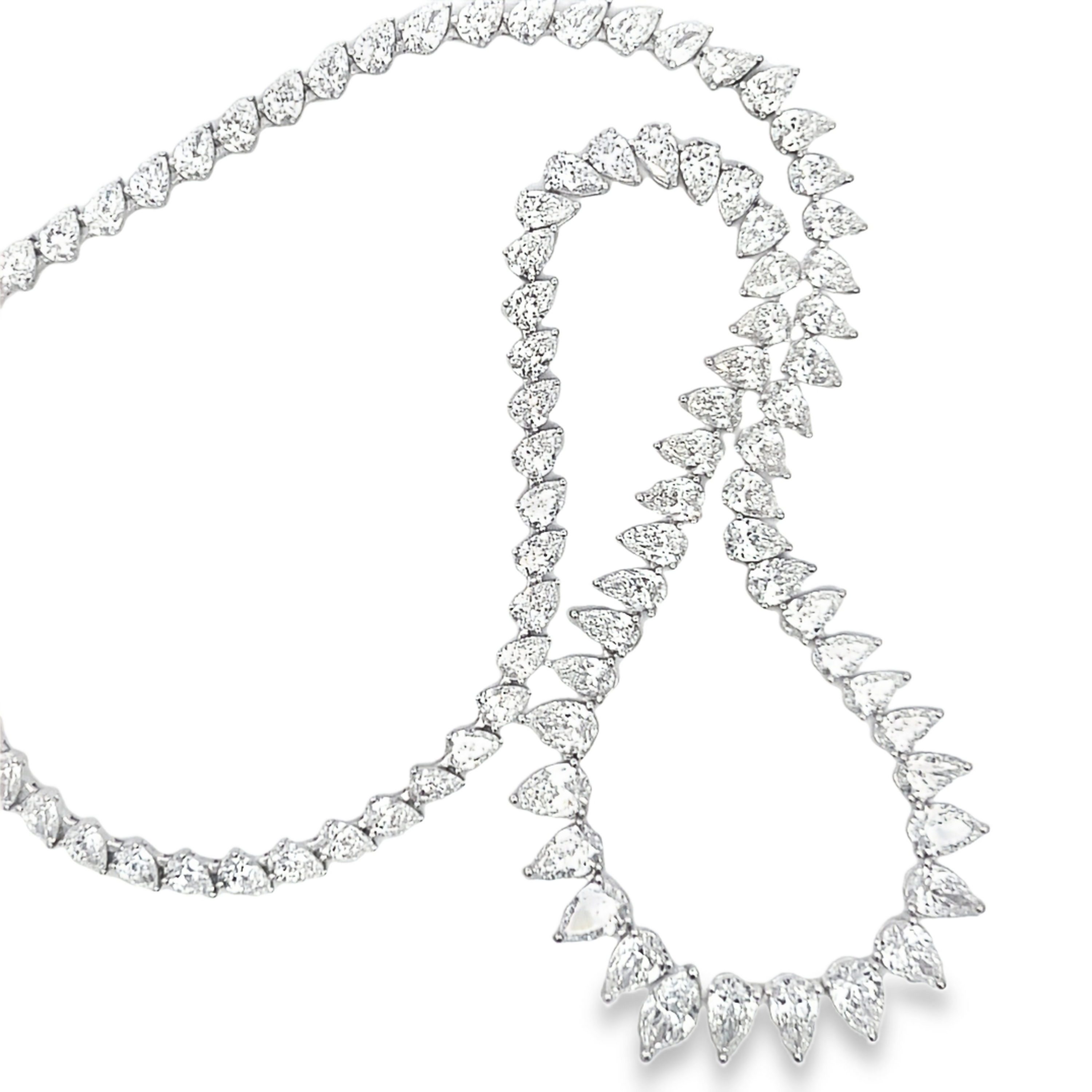 18K White Gold Pear & Marquise Diamond Necklace 23.90 Carat