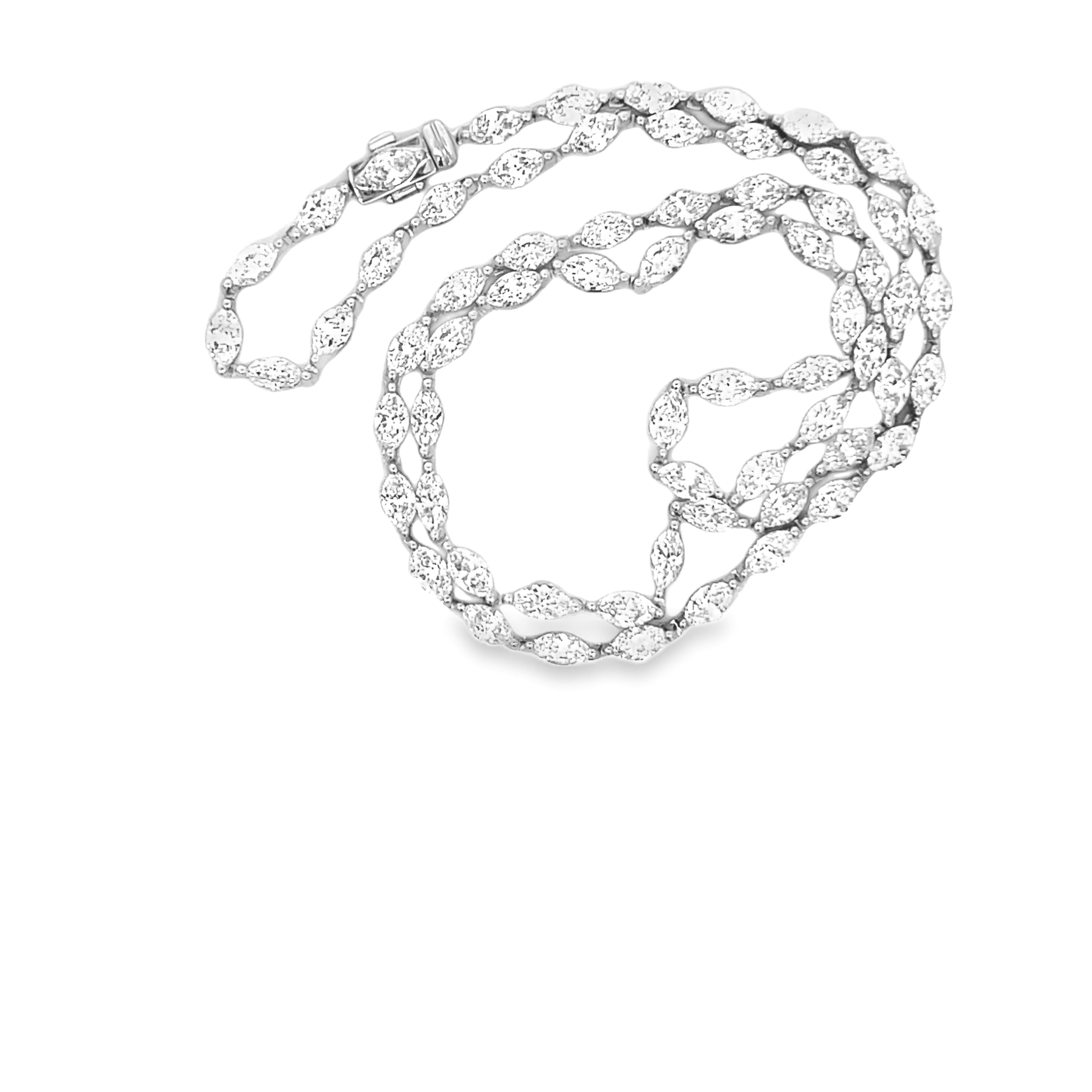 18K White Gold Marquise Diamond Necklace 9.50 Carat