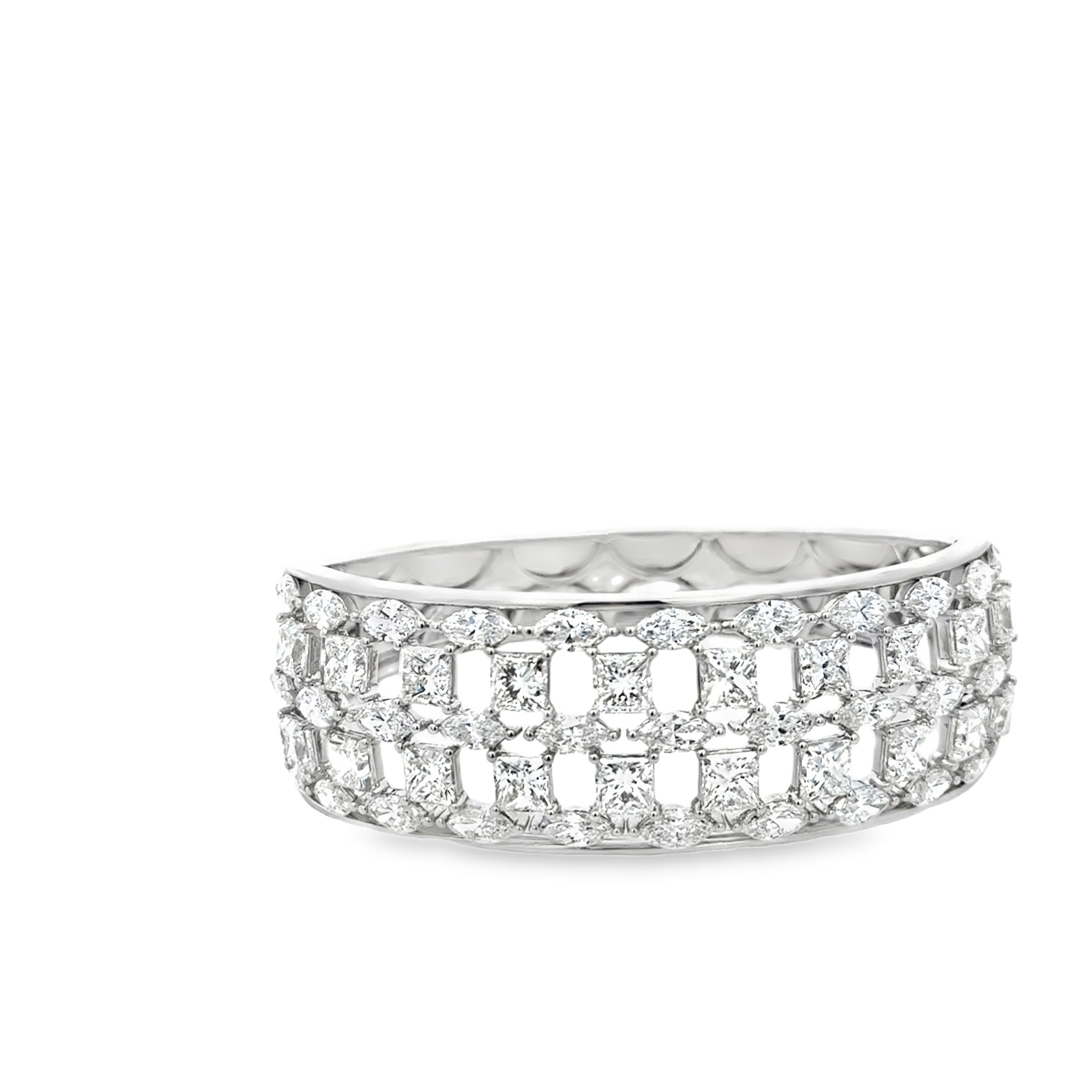 18K White Gold Diamond Bangle with Princess & Marquise Diamonds 23.20 Carat