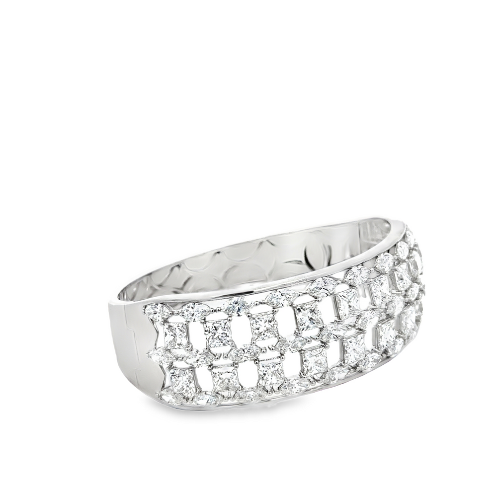 18K White Gold Diamond Bangle with Princess & Marquise Diamonds 23.20 Carat