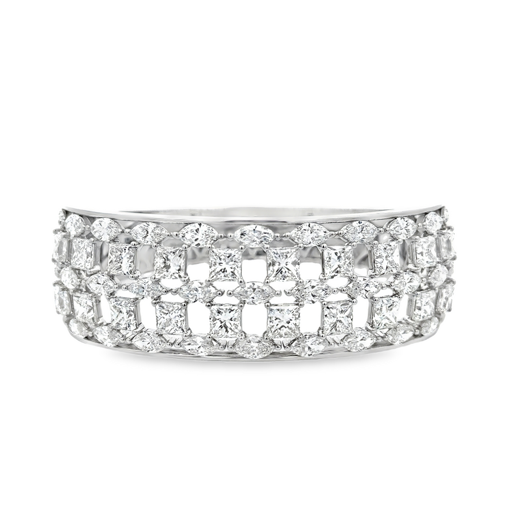 18K White Gold Diamond Bangle with Princess & Marquise Diamonds 23.20 Carat