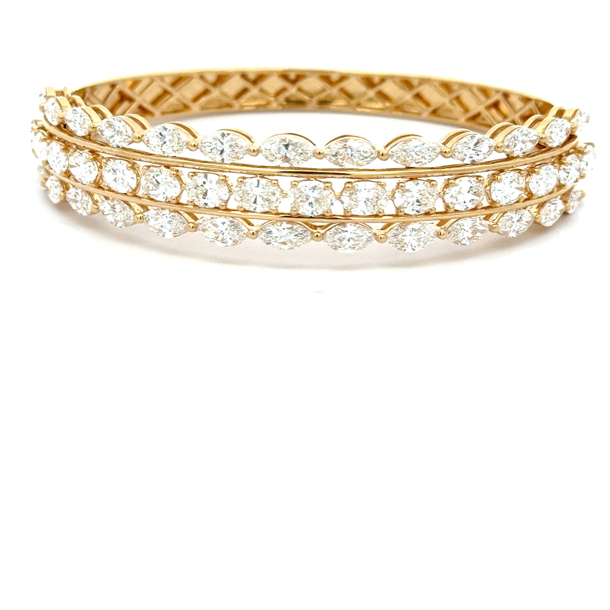18K Yellow Gold Diamond Bangle with Marquise & Oval Diamonds 10.75 Carat