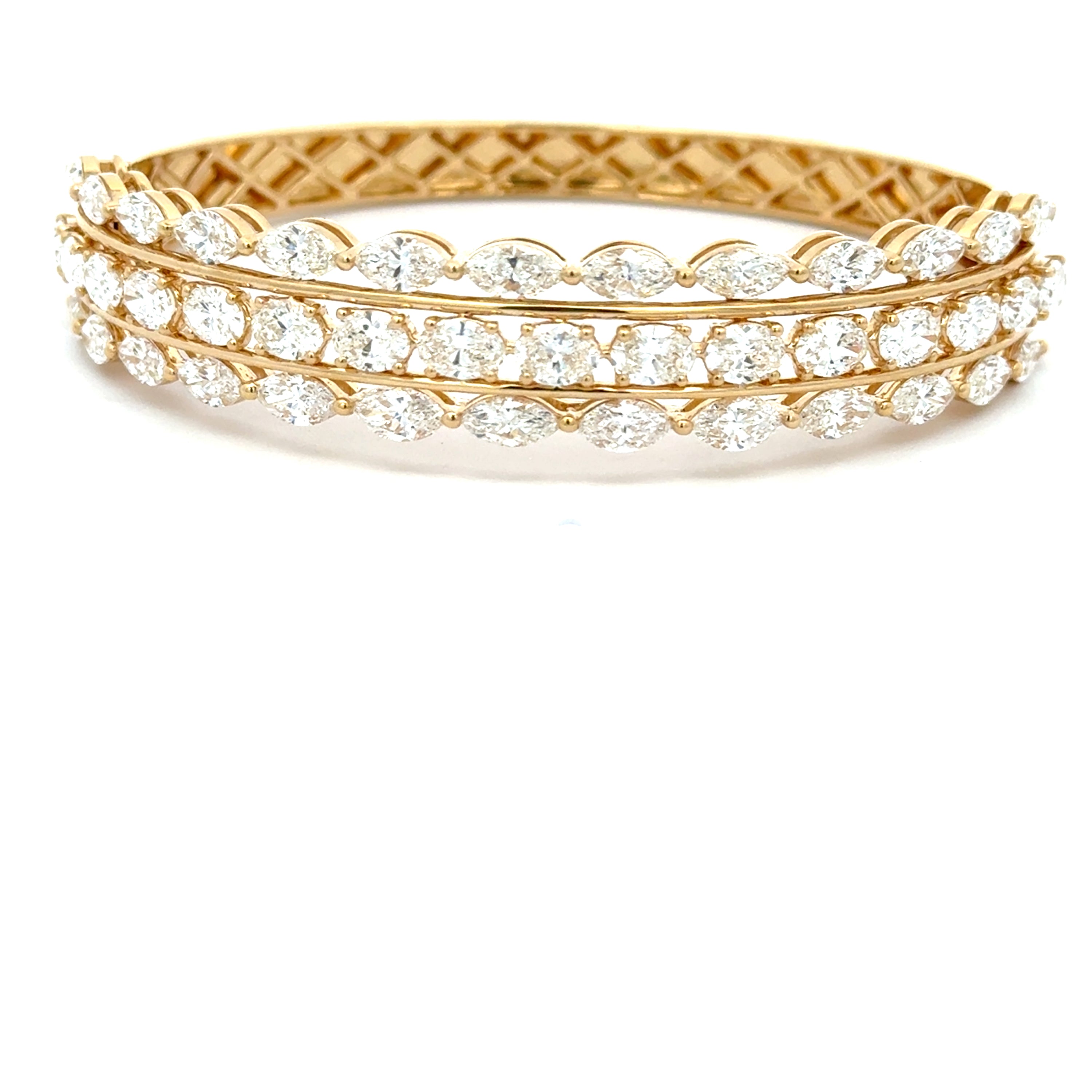 18K Yellow Gold Diamond Bangle with Marquise & Oval Diamonds 10.75 Carat