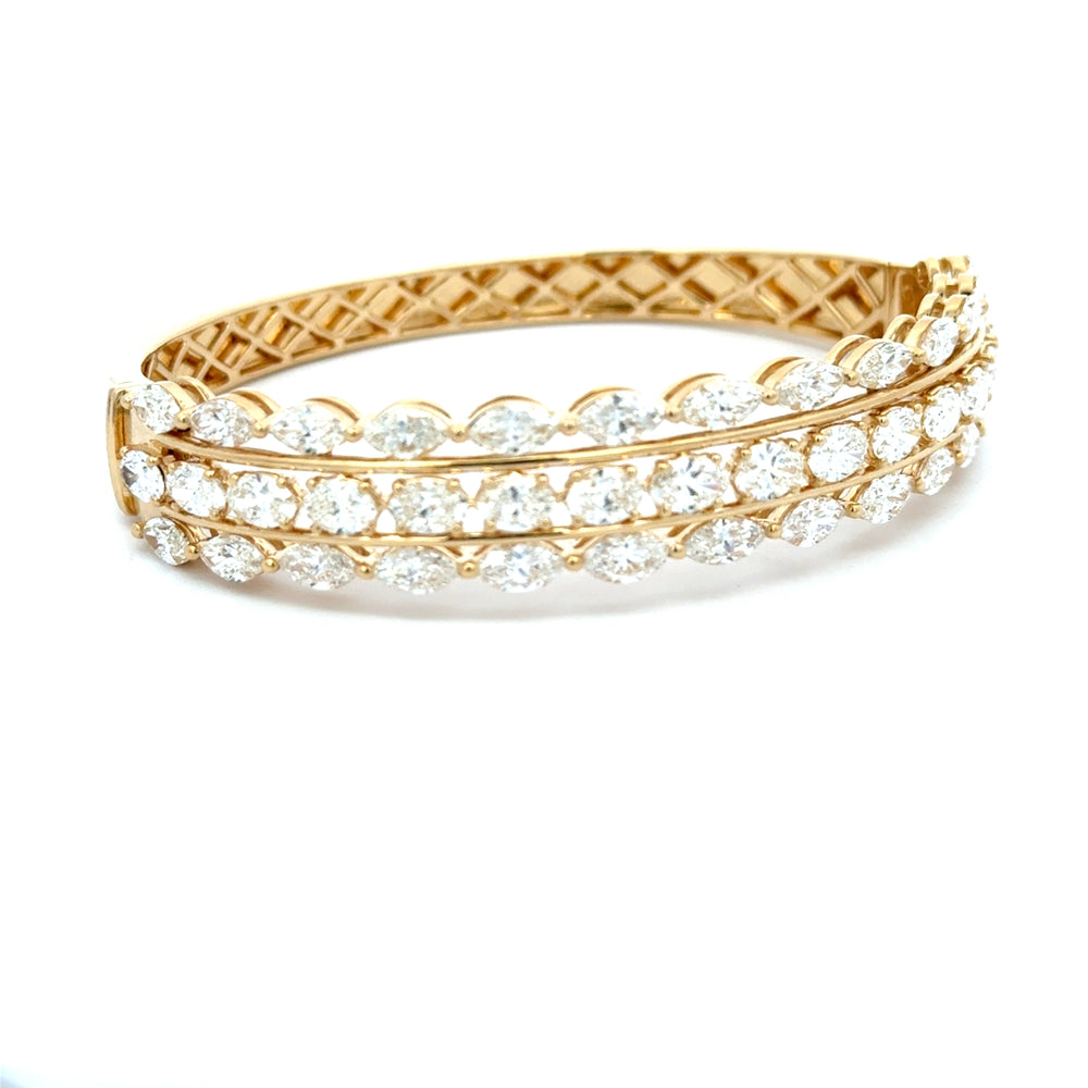 18K Yellow Gold Diamond Bangle with Marquise & Oval Diamonds 10.75 Carat