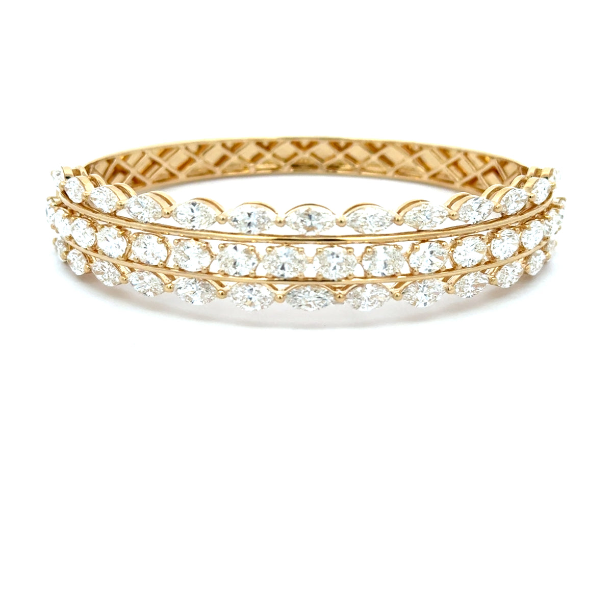18K Yellow Gold Diamond Bangle with Marquise & Oval Diamonds 10.75 Carat