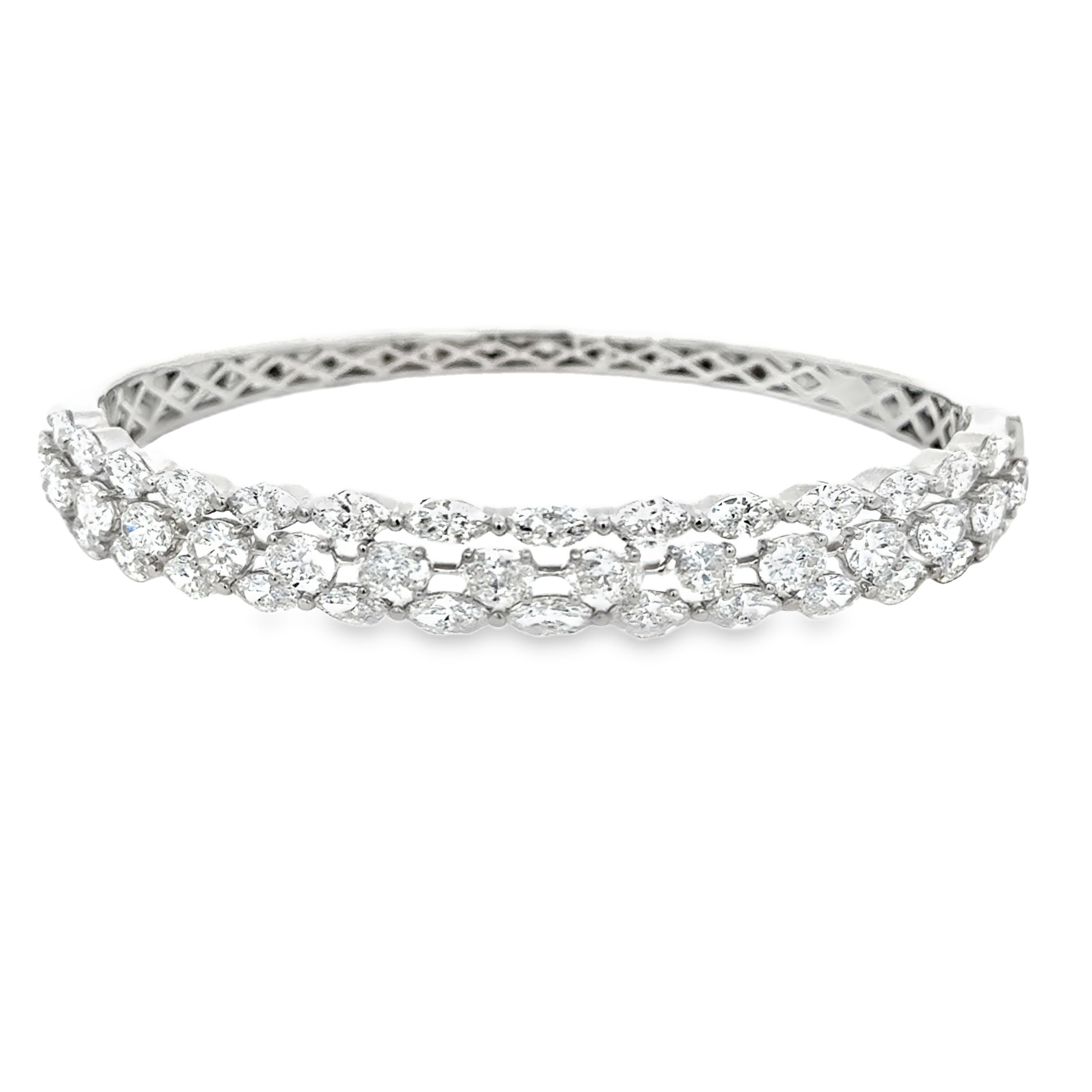 18K White Gold Diamond Bangle with Marquise & Oval Diamonds 8.45 Carat