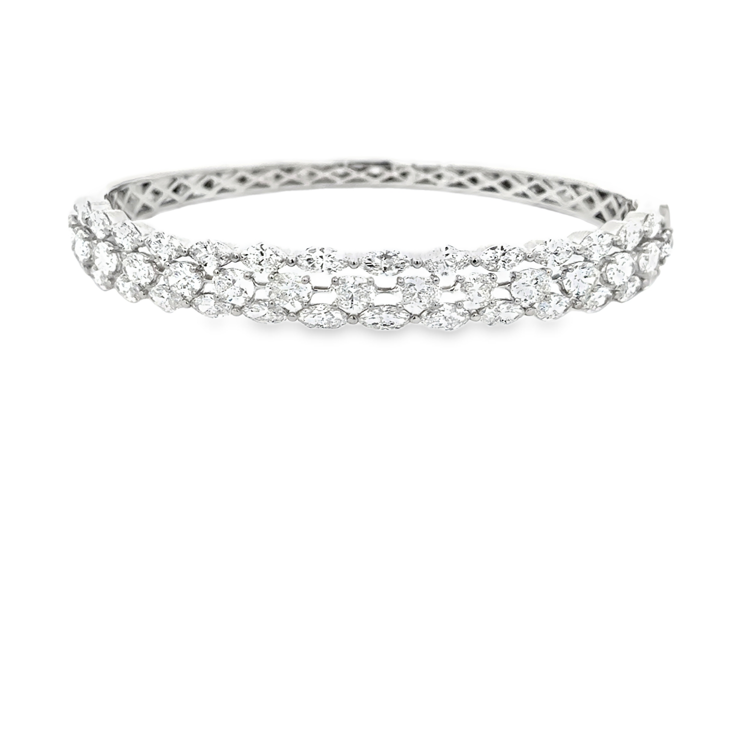 18K White Gold Diamond Bangle with Marquise & Oval Diamonds 8.45 Carat