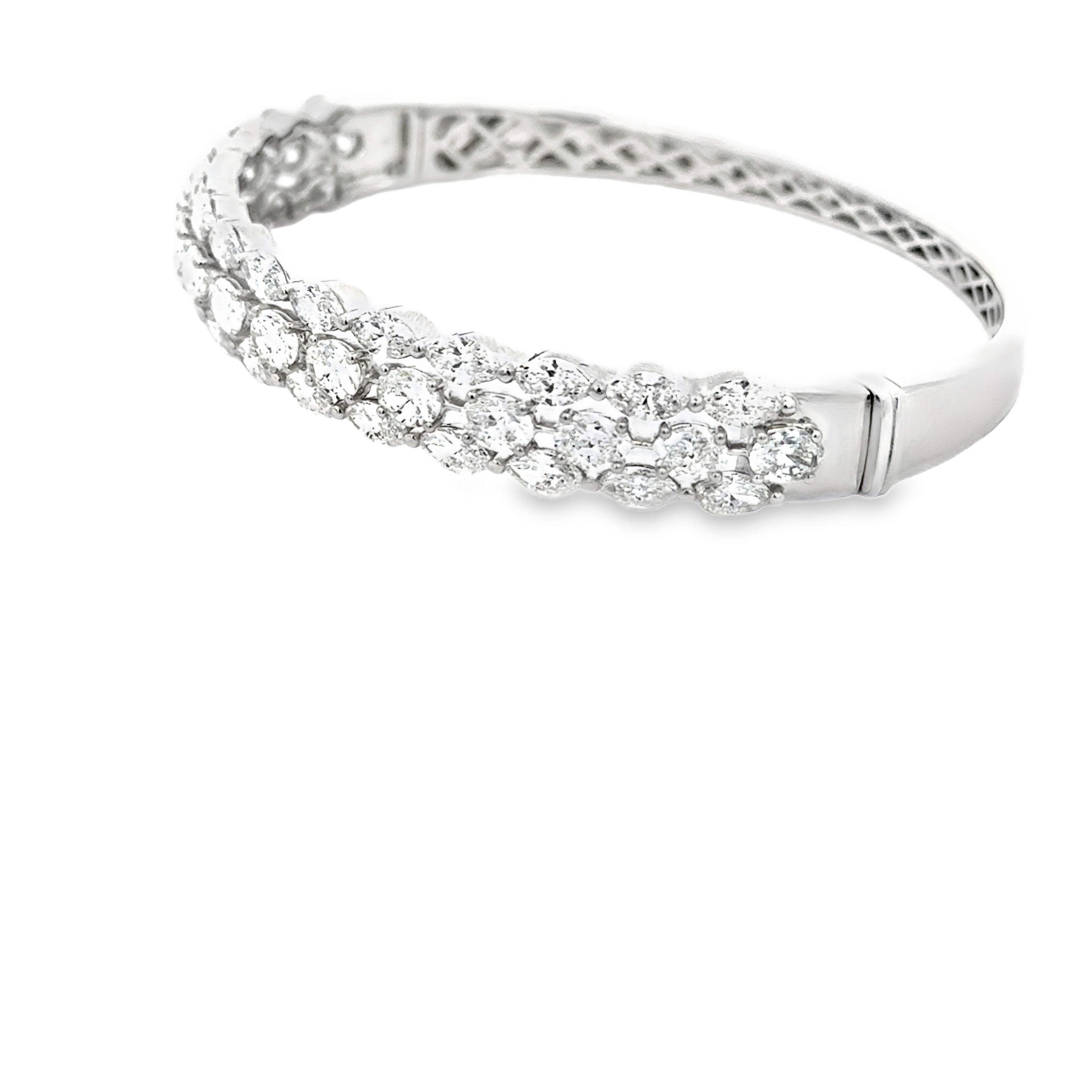 18K White Gold Diamond Bangle with Marquise & Oval Diamonds 8.45 Carat