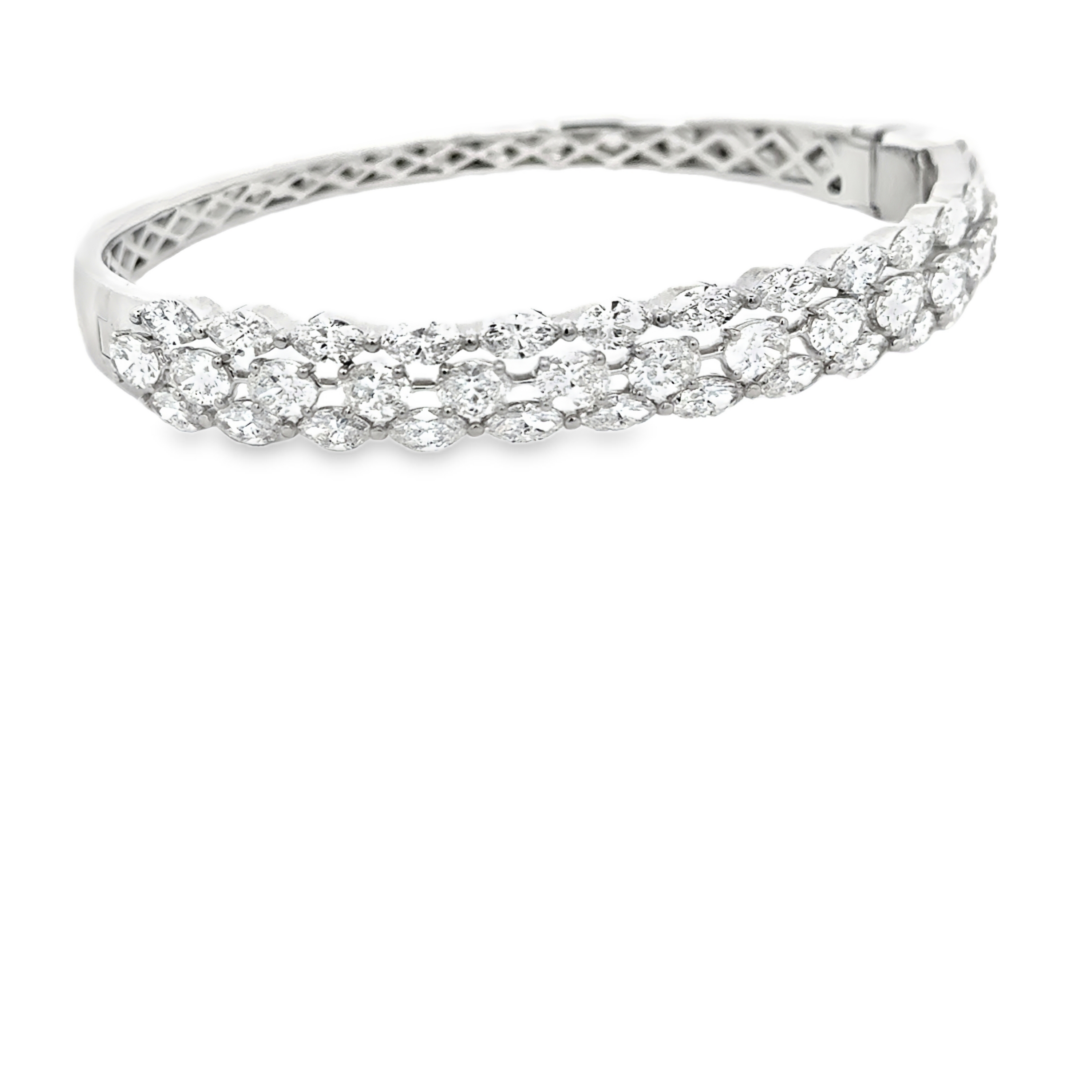 18K White Gold Diamond Bangle with Marquise & Oval Diamonds 8.45 Carat
