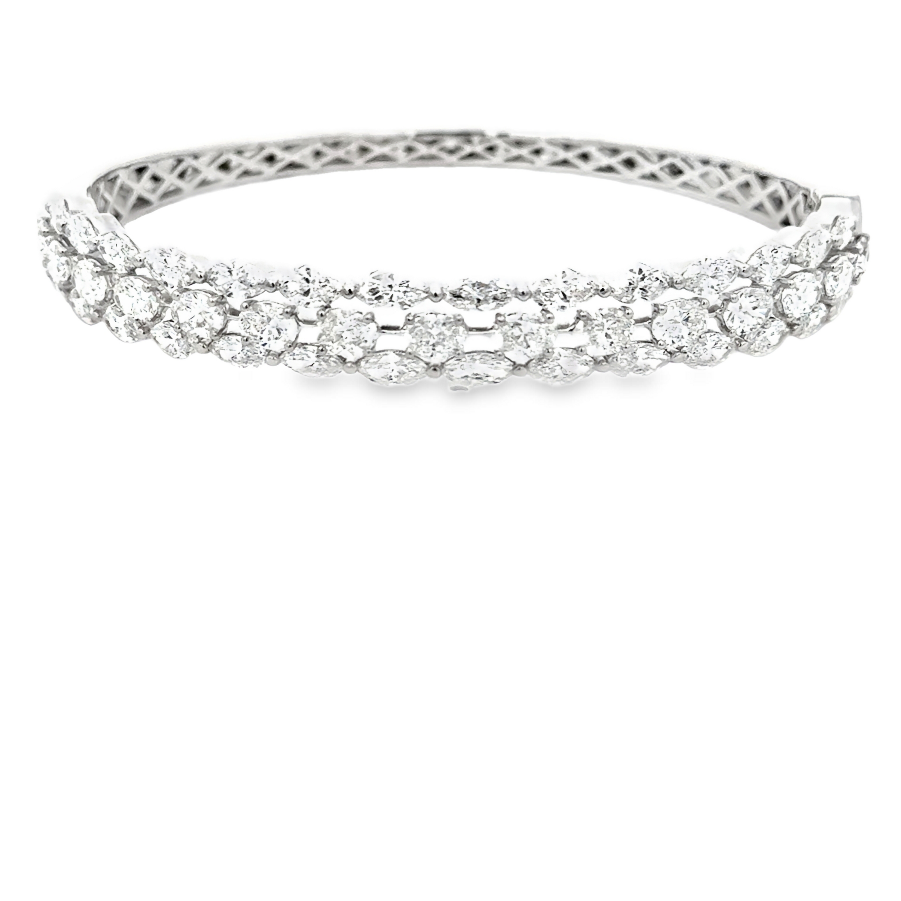 18K White Gold Diamond Bangle with Marquise & Oval Diamonds 8.45 Carat