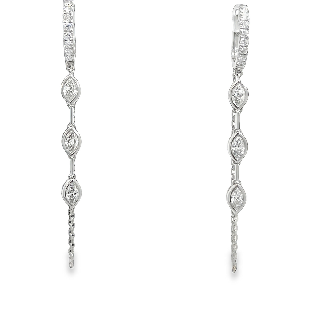18K White Gold Marquise Diamond Dangle Huggie Earrings