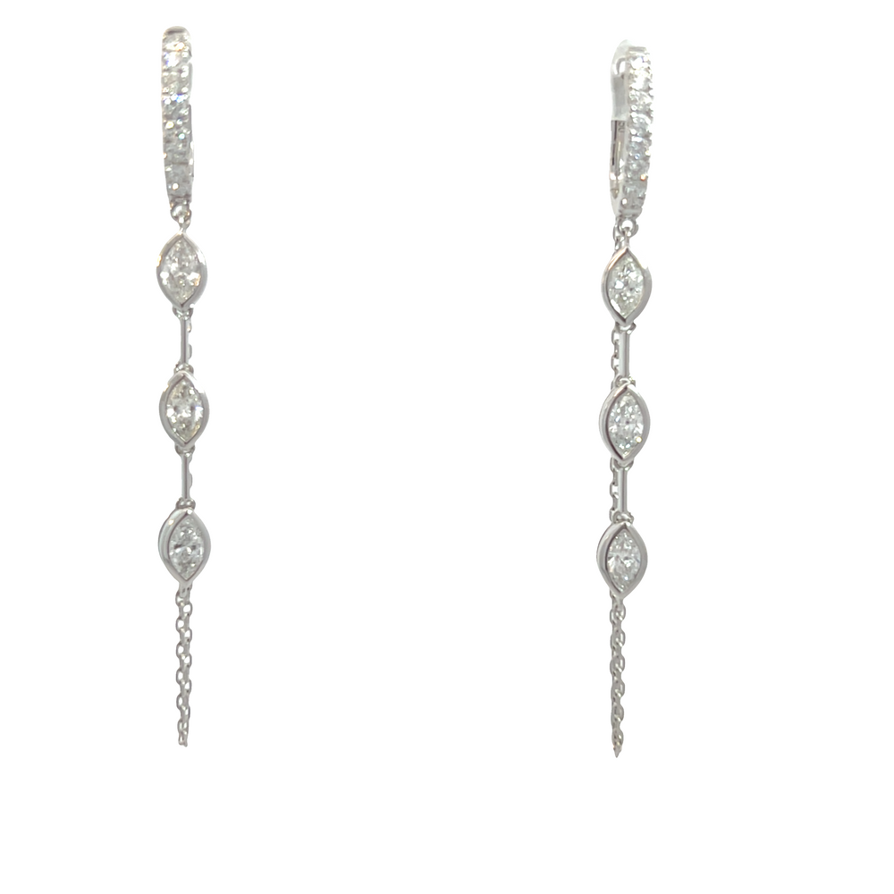 18K White Gold Marquise Diamond Dangle Huggie Earrings