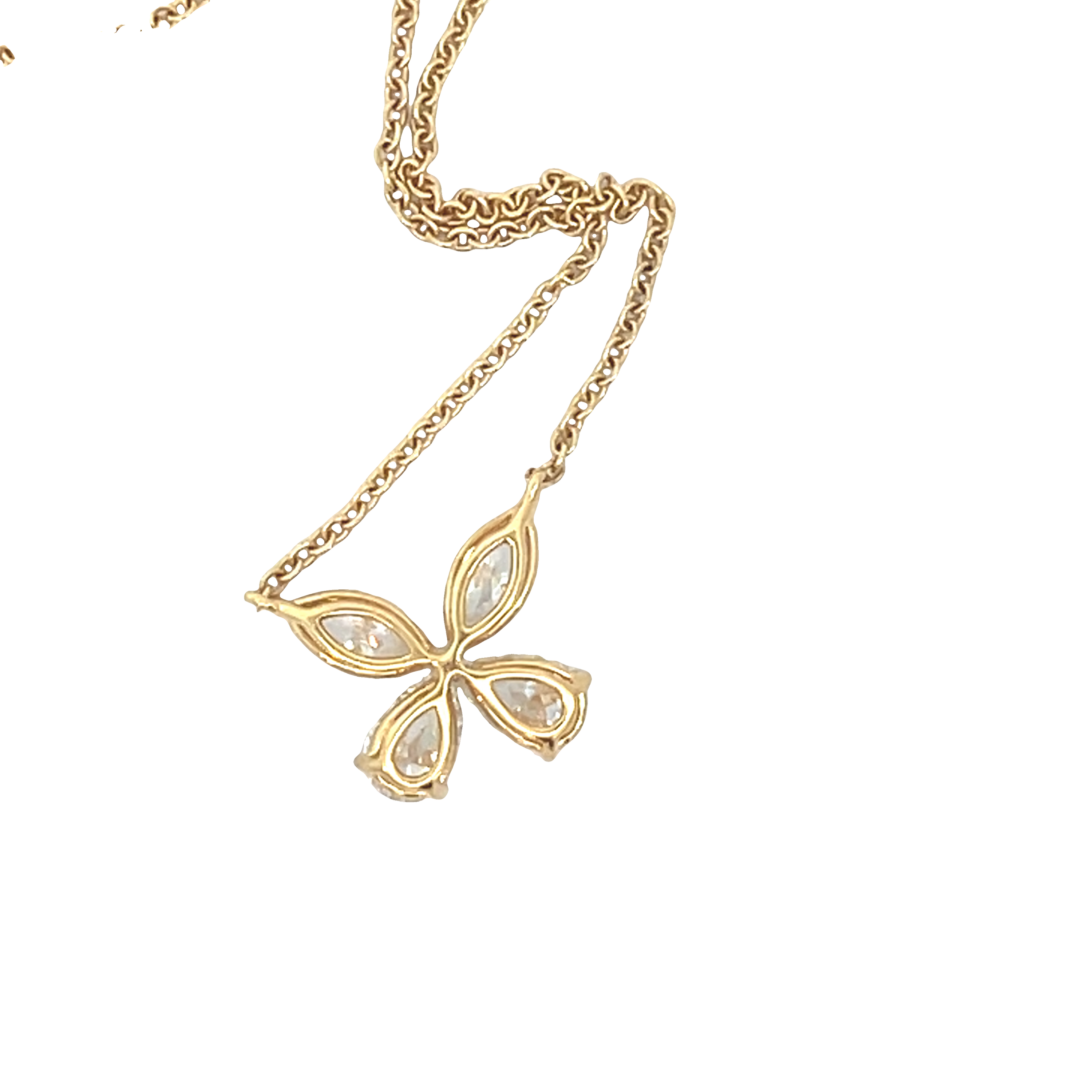 18K Yellow Gold Diamond Flower Necklace Pear & Marquise