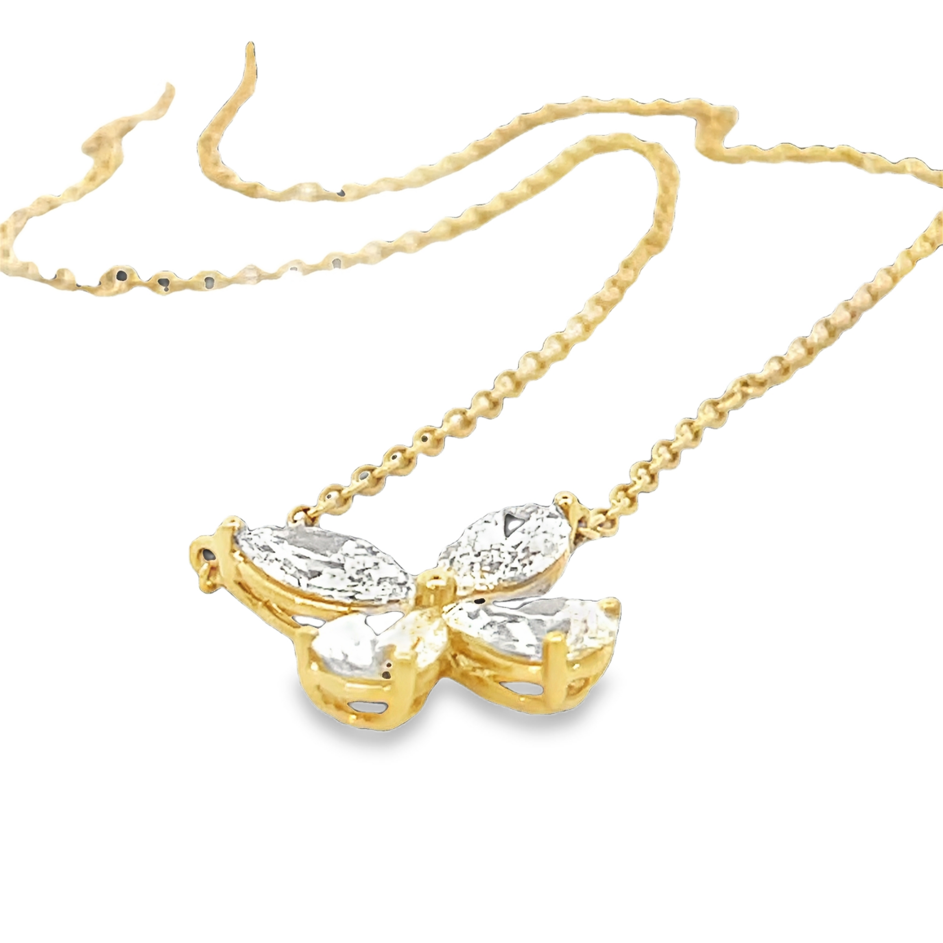 18K Yellow Gold Diamond Flower Necklace Pear & Marquise