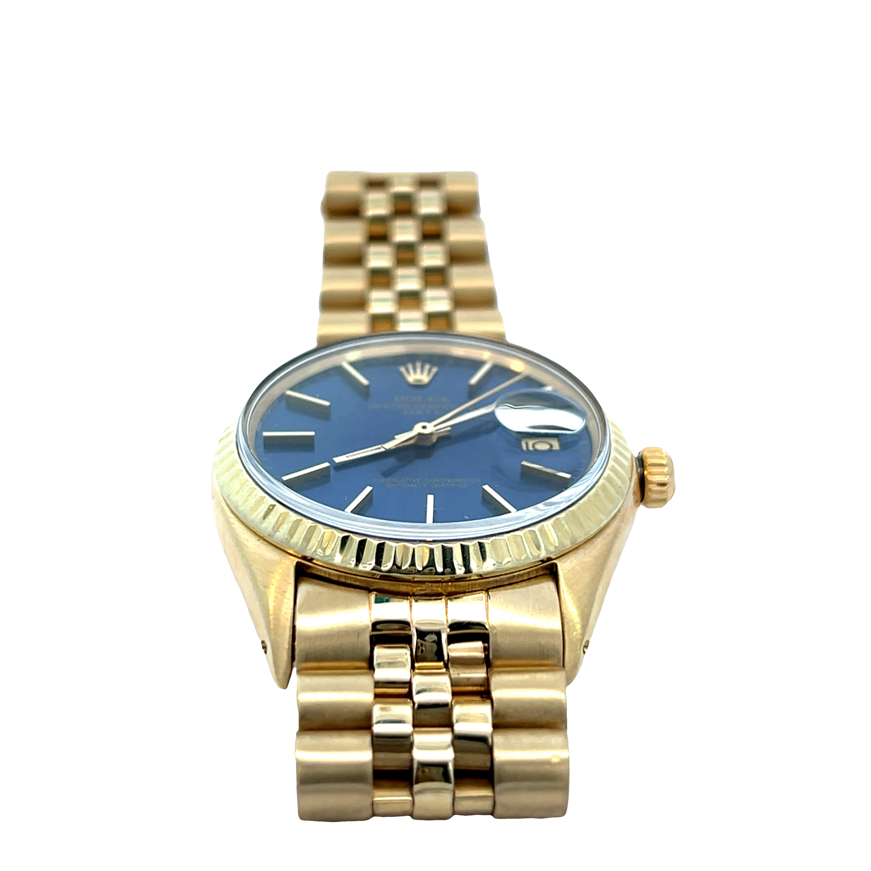 Pre-Owned Rolex Oyster Perpetual Date 34mm Yellow Gold Blue Dial