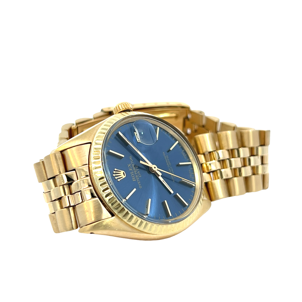 Pre-Owned Rolex Oyster Perpetual Date 34mm Yellow Gold Blue Dial