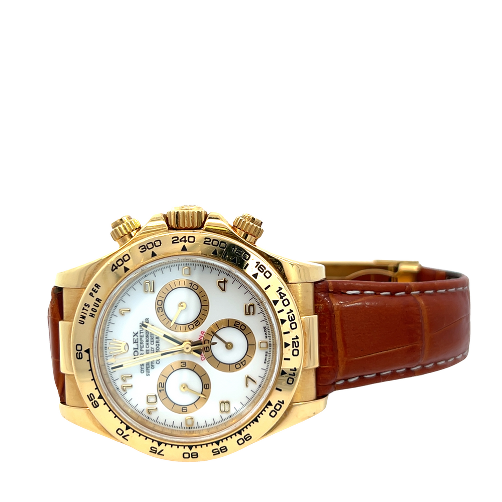 Pre-Owned Rolex Cosmograph Daytona 18K Yellow Gold 40mm Chronograph Watch Ref. 116518 | Automatic | Leather Strap
