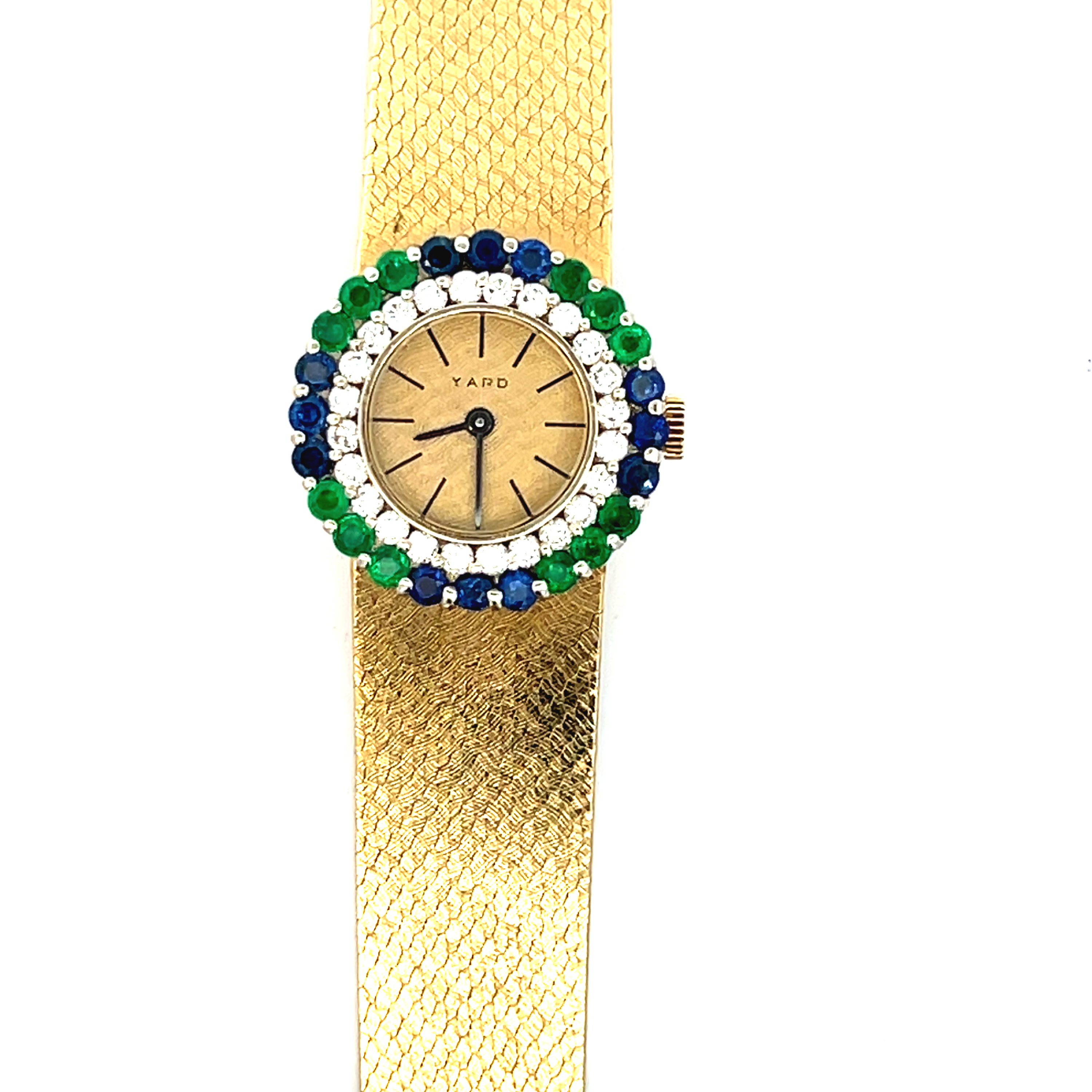 Estate Raymond Yard 14K Yellow Gold Diamond, Emerald & Sapphire Vintage Watch