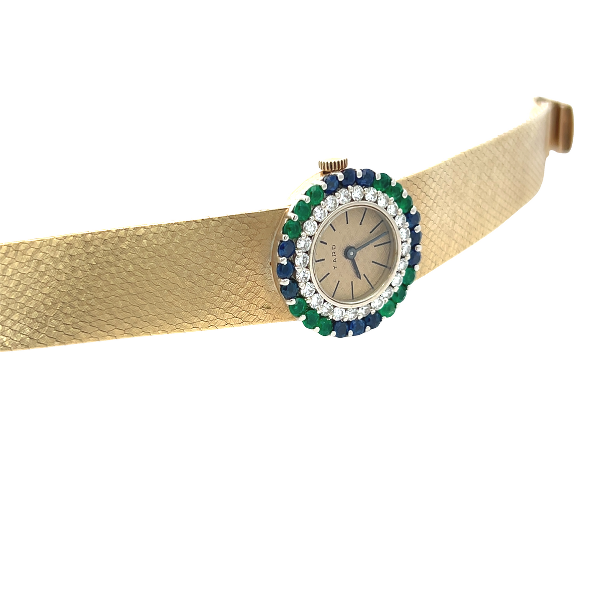 Estate Raymond Yard 14K Yellow Gold Diamond, Emerald & Sapphire Vintage Watch