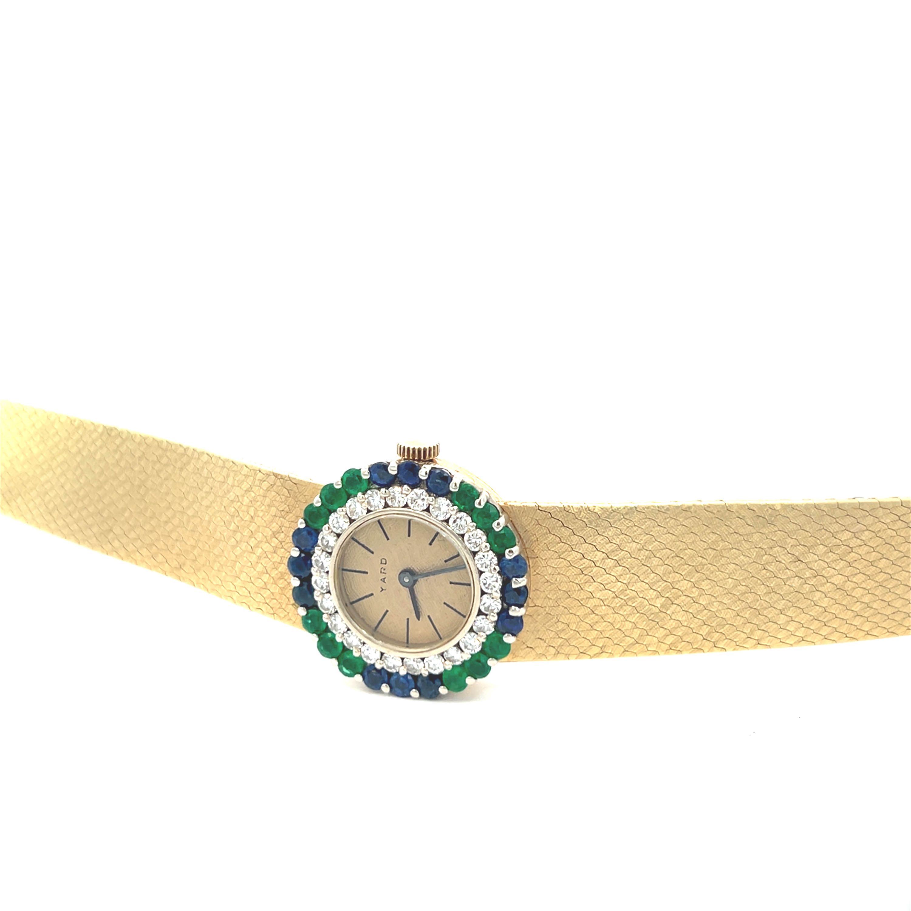 Estate Raymond Yard 14K Yellow Gold Diamond, Emerald & Sapphire Vintage Watch