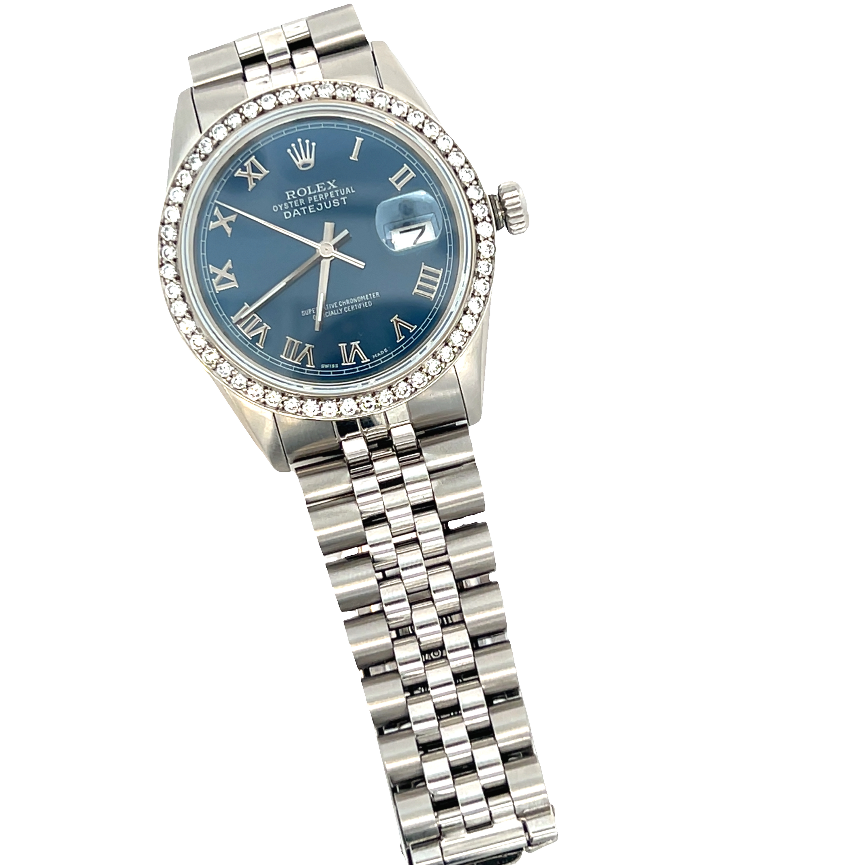 Pre-Owned Rolex Datejust 36mm Stainless Steel & White Gold Blue Dial Diamond Bezel