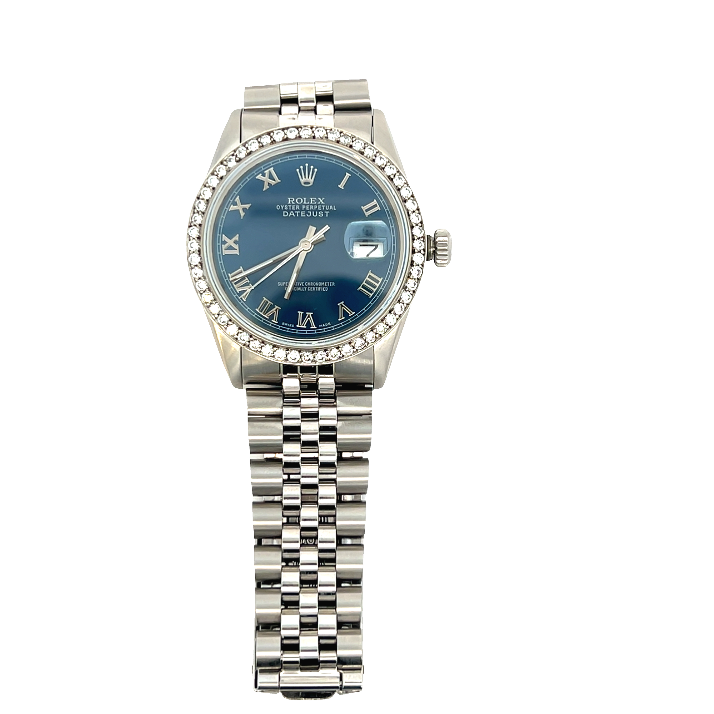 Pre-Owned Rolex Datejust 36mm Stainless Steel & White Gold Blue Dial Diamond Bezel