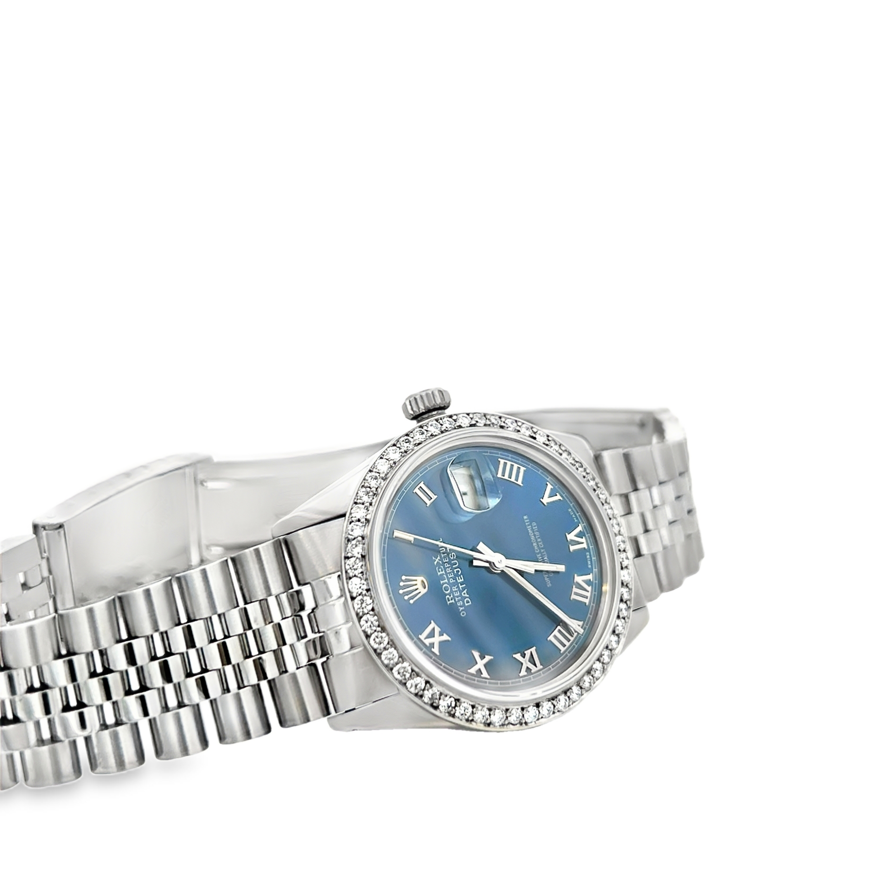Pre-Owned Rolex Datejust 36mm Stainless Steel & White Gold Blue Dial Diamond Bezel