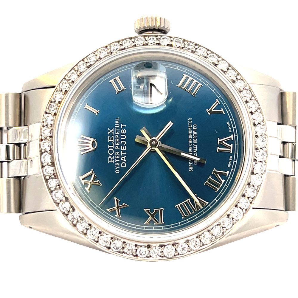 Pre-Owned Rolex Datejust 36mm Stainless Steel & White Gold Blue Dial Diamond Bezel