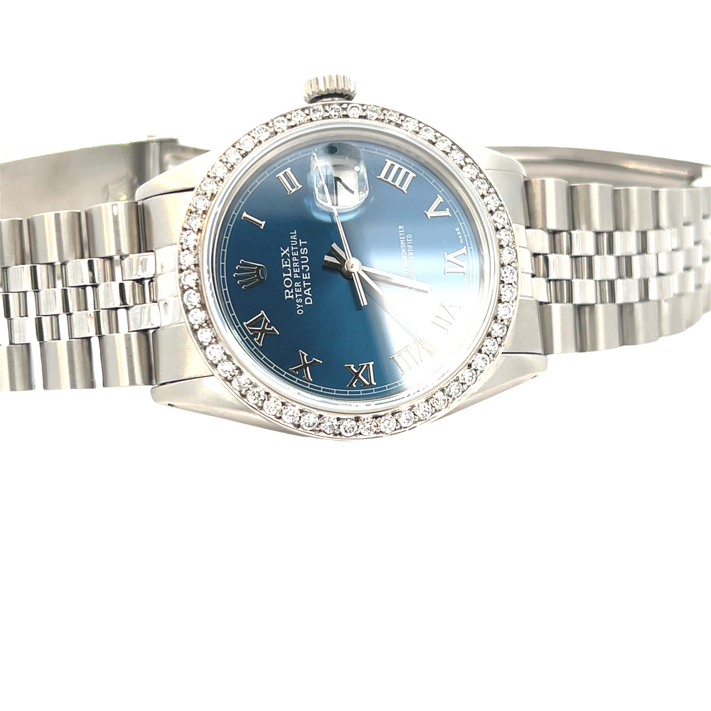 Pre-Owned Rolex Datejust 36mm Stainless Steel & White Gold Blue Dial Diamond Bezel