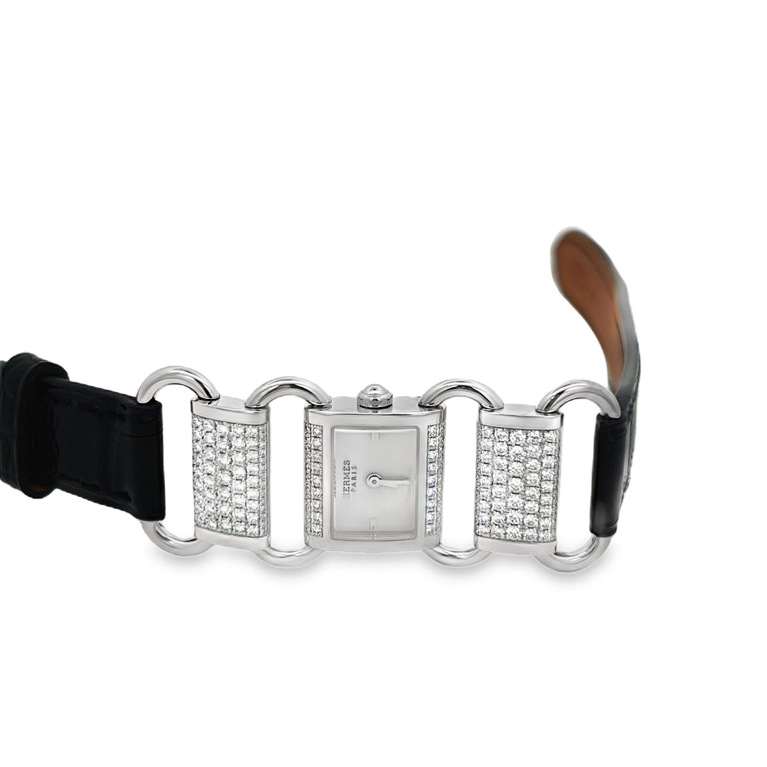 Estate Hermès Kelly Diamond Watch White Gold Pavé Chaîne Bracelet Ladies Luxury Timepiece