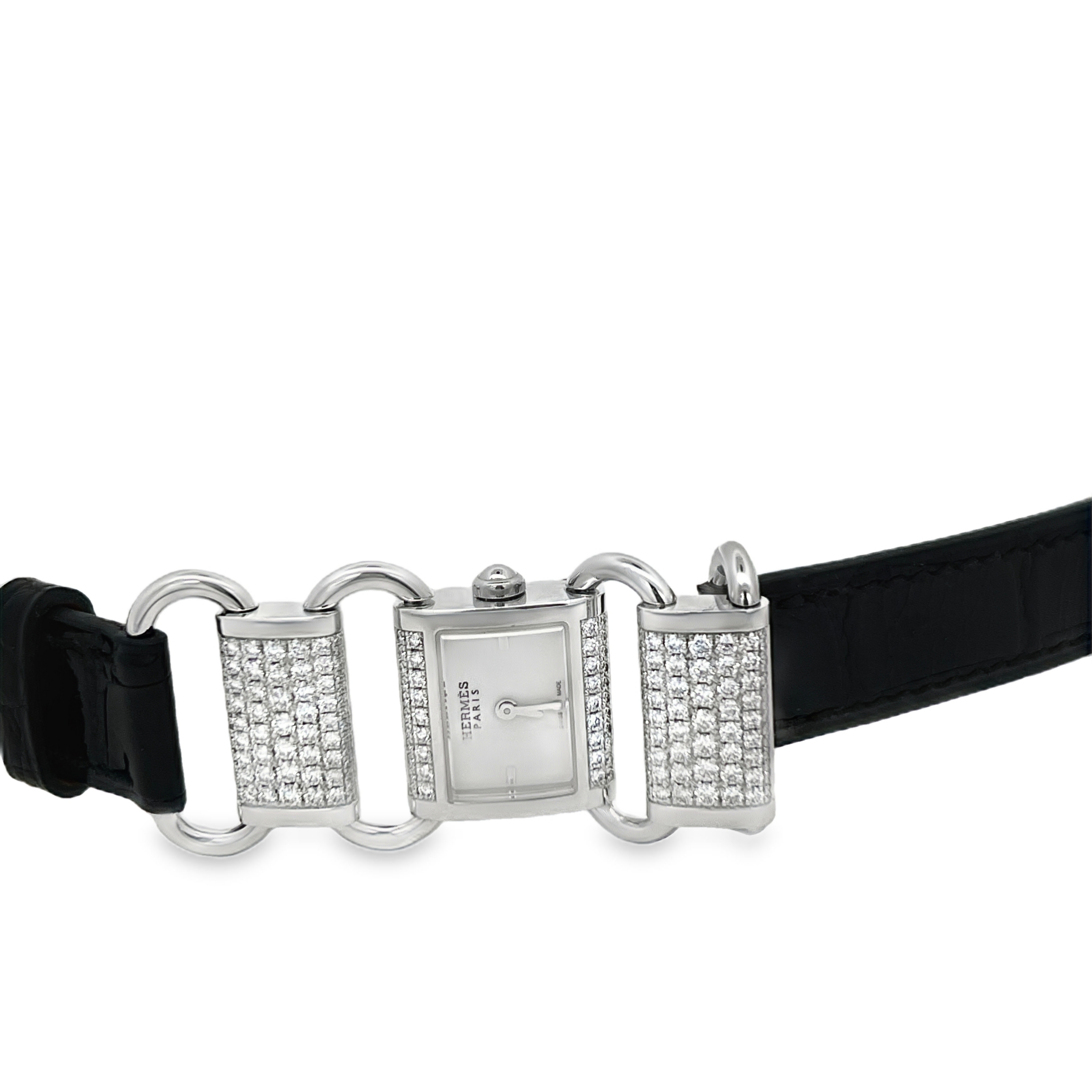 Estate Hermès Kelly Diamond Watch White Gold Pavé Chaîne Bracelet Ladies Luxury Timepiece