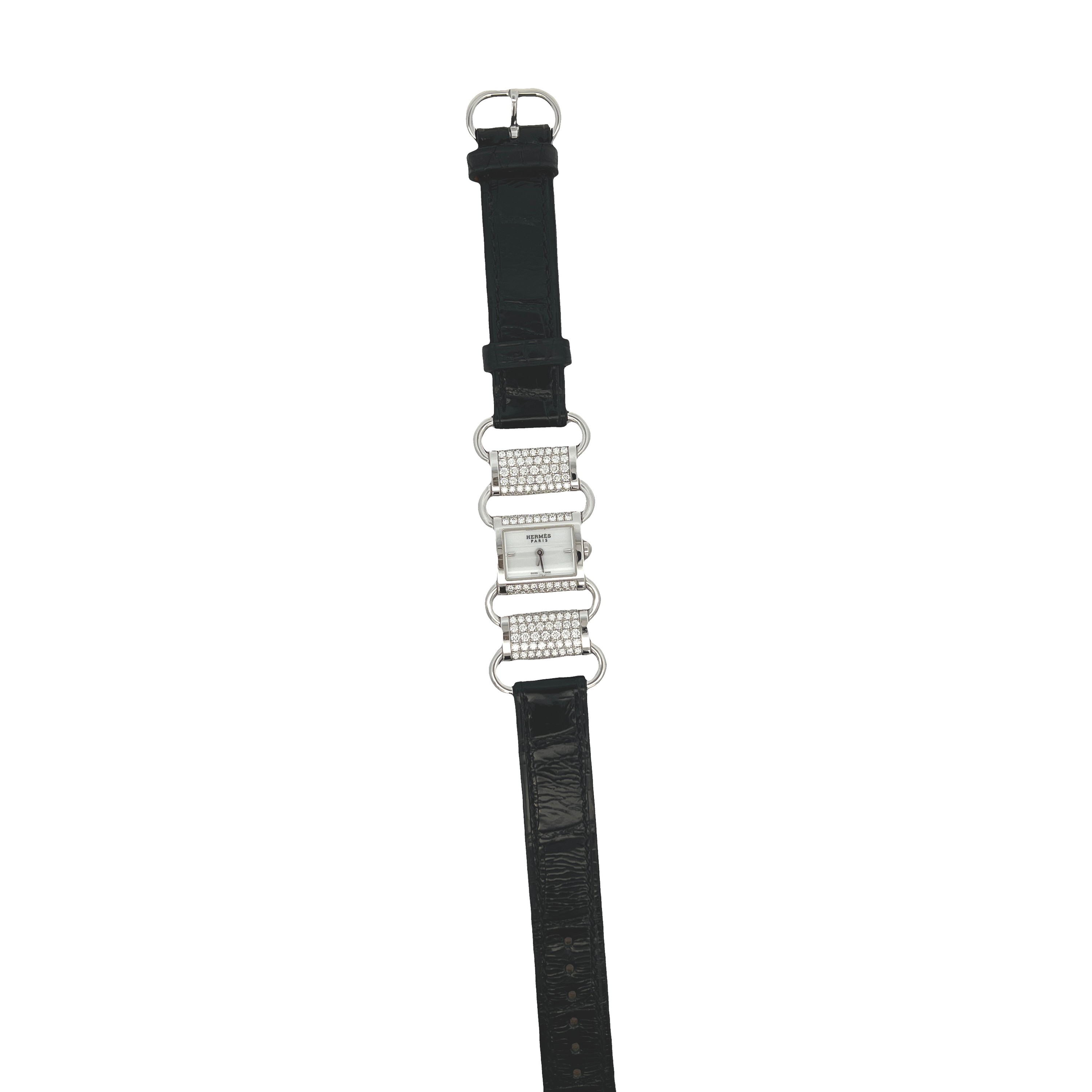 Estate Hermès Kelly Diamond Watch White Gold Pavé Chaîne Bracelet Ladies Luxury Timepiece