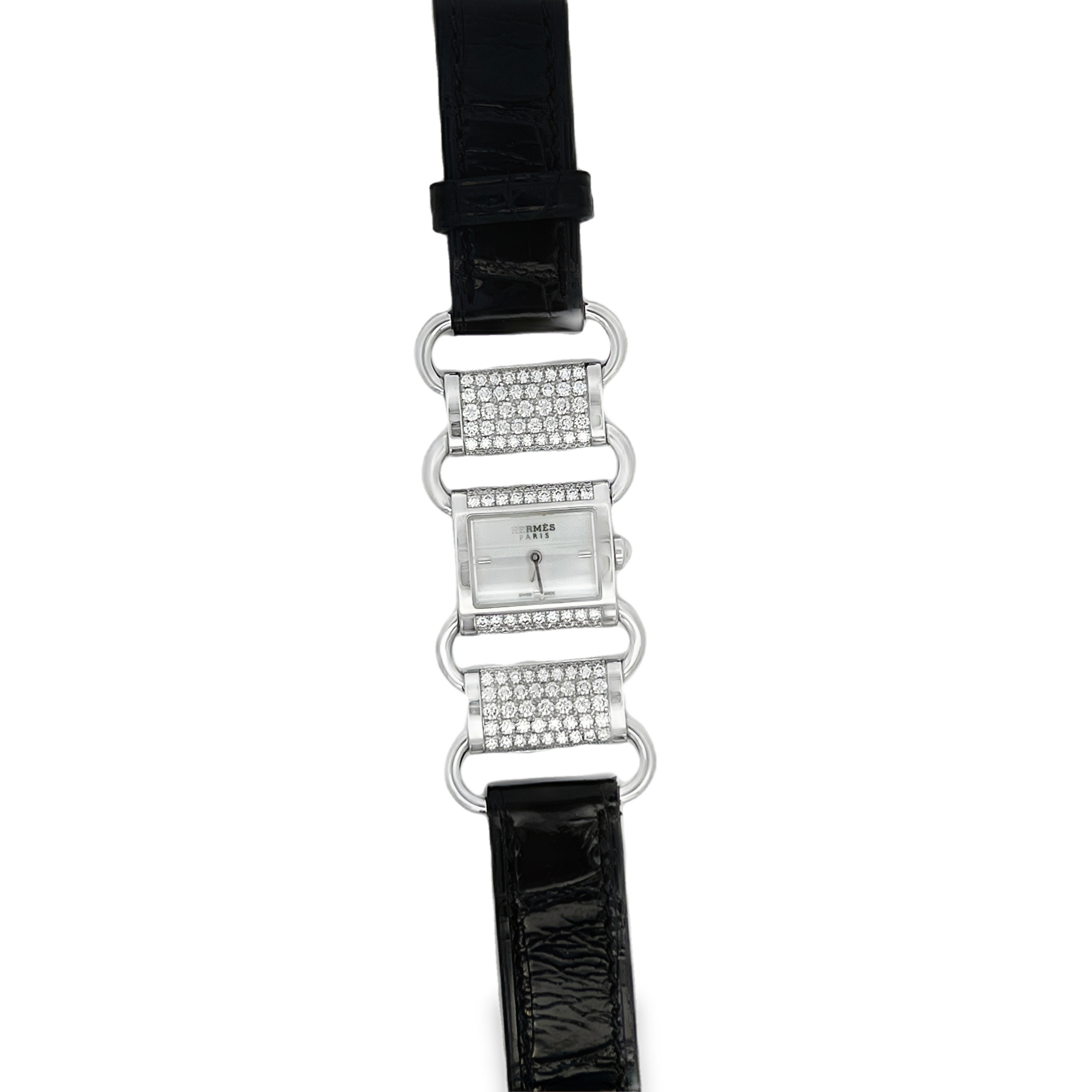 Estate Hermès Kelly Diamond Watch White Gold Pavé Chaîne Bracelet Ladies Luxury Timepiece