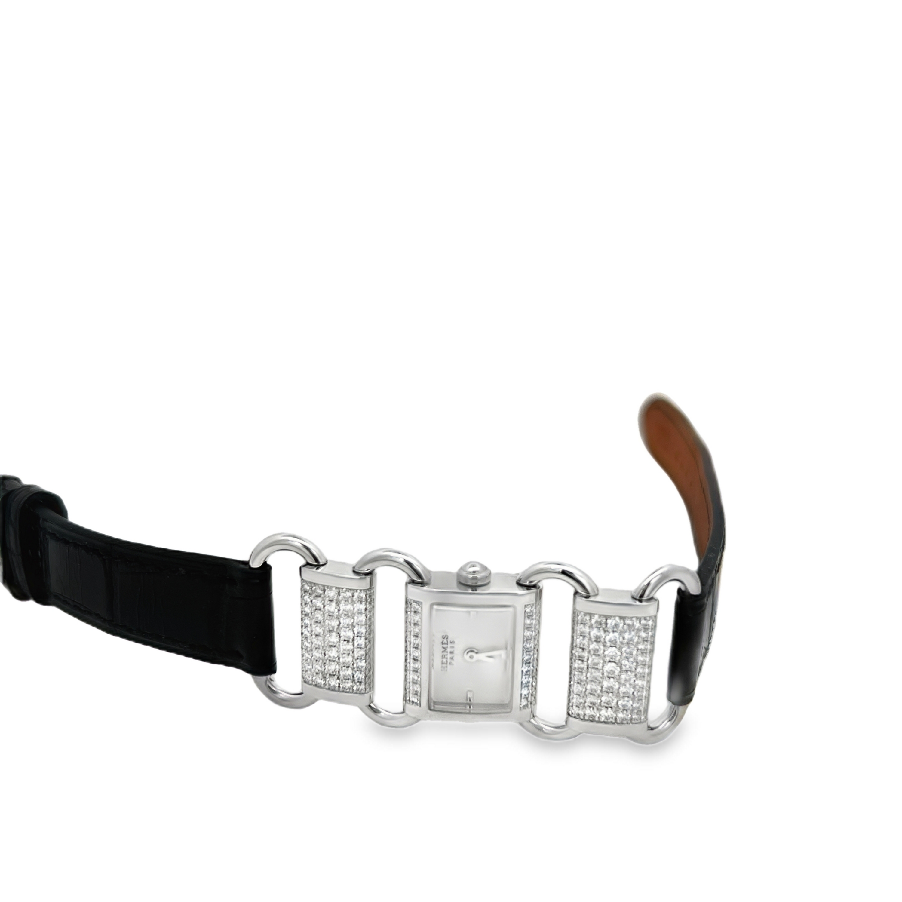 Estate Hermès Kelly Diamond Watch White Gold Pavé Chaîne Bracelet Ladies Luxury Timepiece