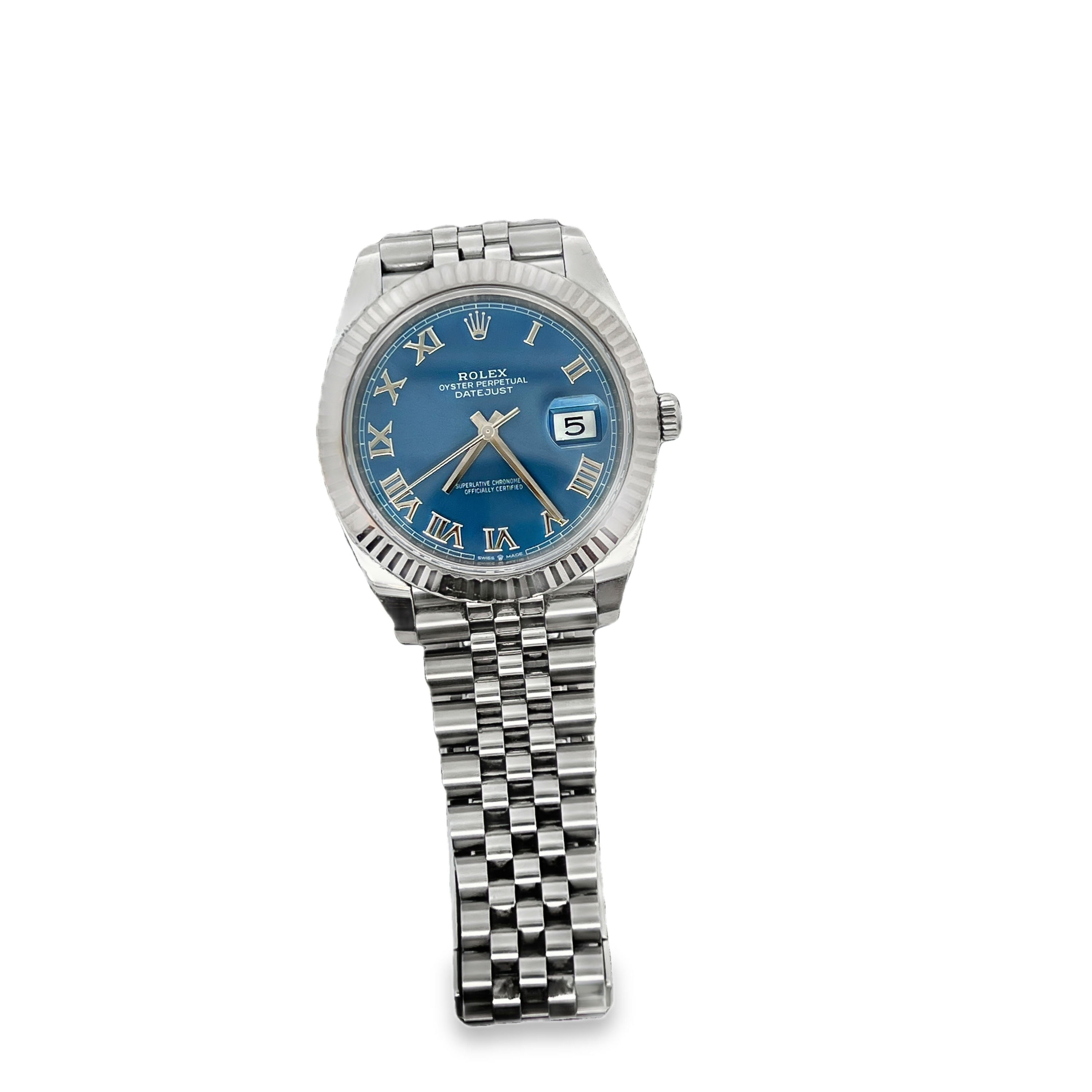 Pre-Owned Rolex Datejust 41 Blue Roman Dial Fluted Bezel Jubilee Bracelet 126334 (2021)
