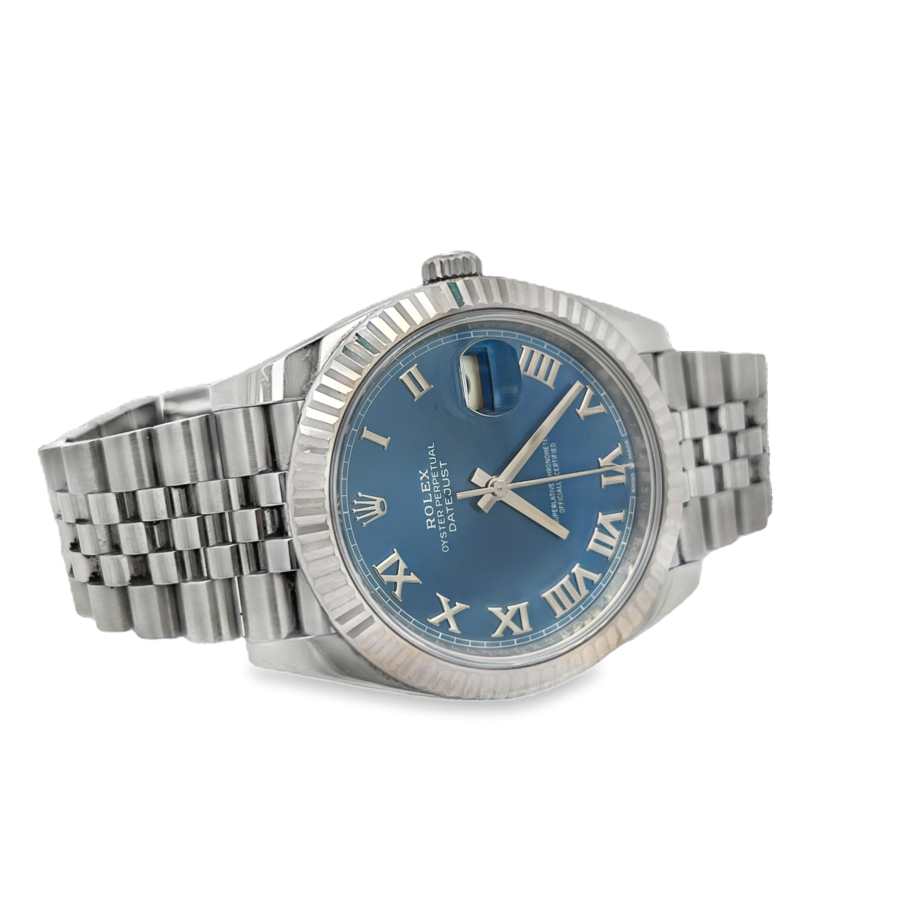 Pre-Owned Rolex Datejust 41 Blue Roman Dial Fluted Bezel Jubilee Bracelet 126334 (2021)