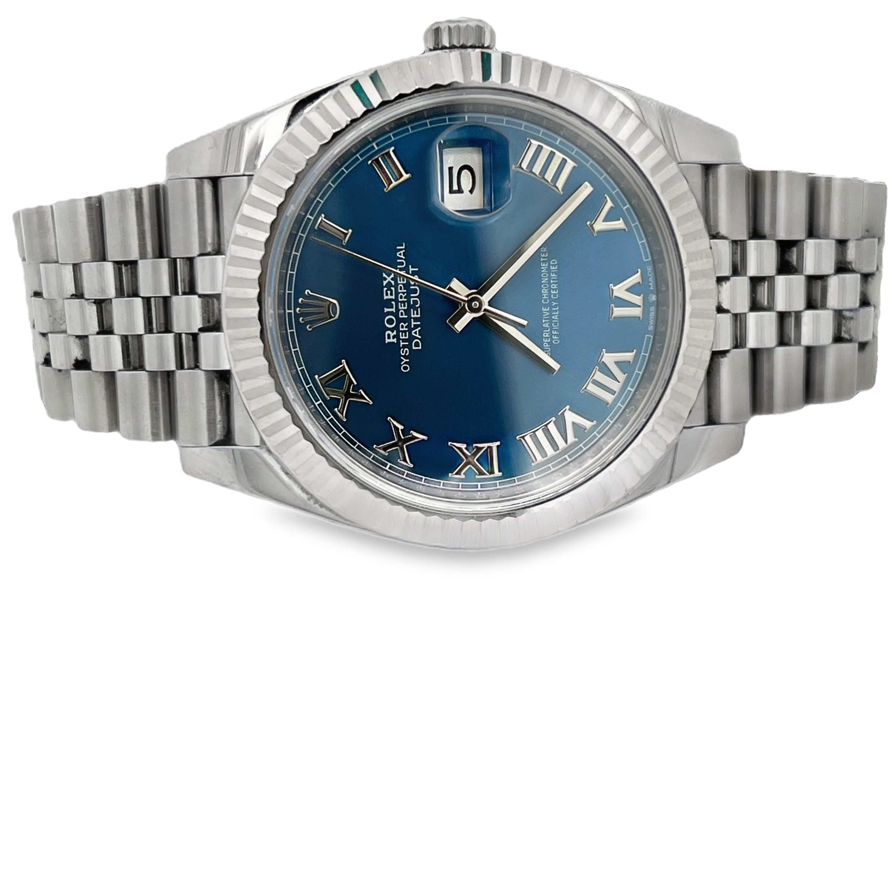 Pre-Owned Rolex Datejust 41 Blue Roman Dial Fluted Bezel Jubilee Bracelet 126334 (2021)